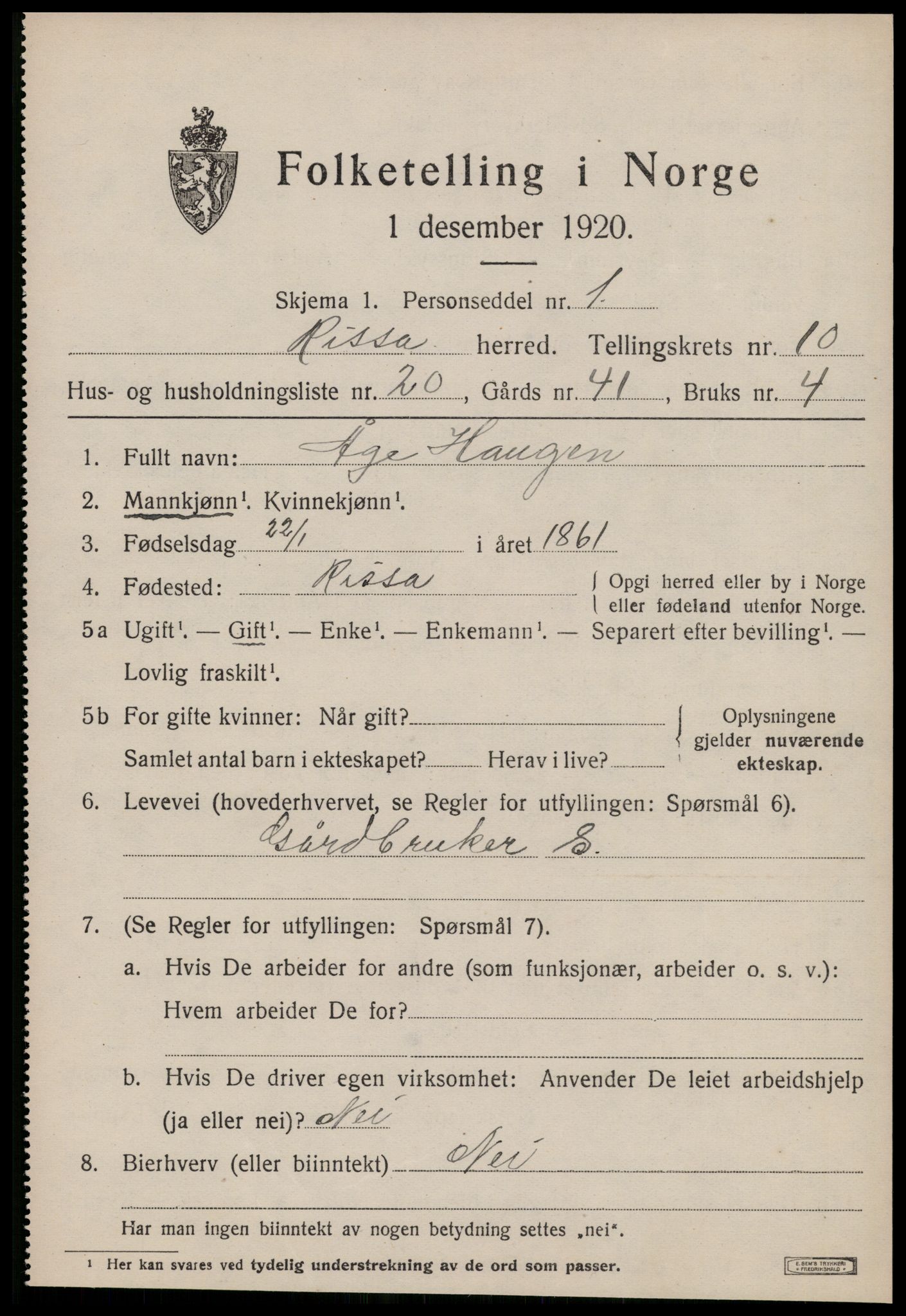 SAT, 1920 census for Rissa, 1920, p. 6801