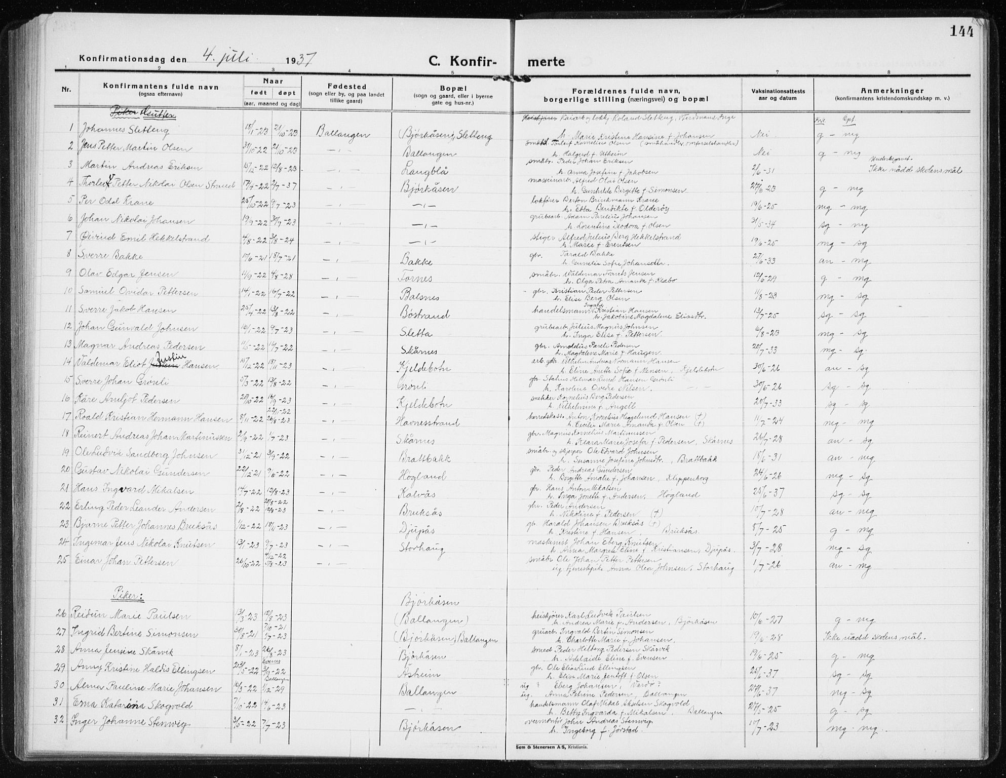 Ministerialprotokoller, klokkerbøker og fødselsregistre - Nordland, AV/SAT-A-1459/869/L0975: Parish register (copy) no. 869C01, 1923-1939, p. 144