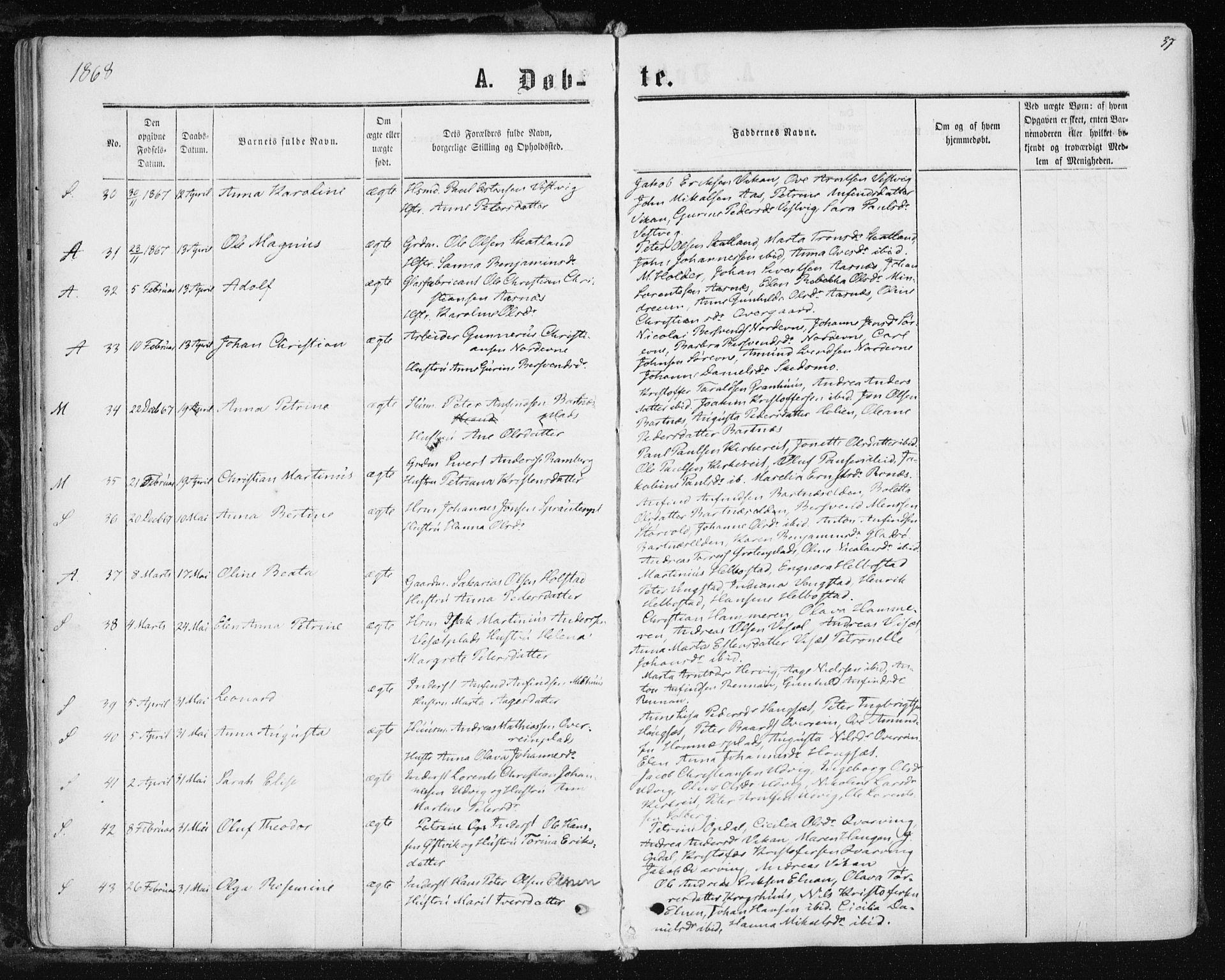 Ministerialprotokoller, klokkerbøker og fødselsregistre - Nord-Trøndelag, AV/SAT-A-1458/741/L0394: Parish register (official) no. 741A08, 1864-1877, p. 37