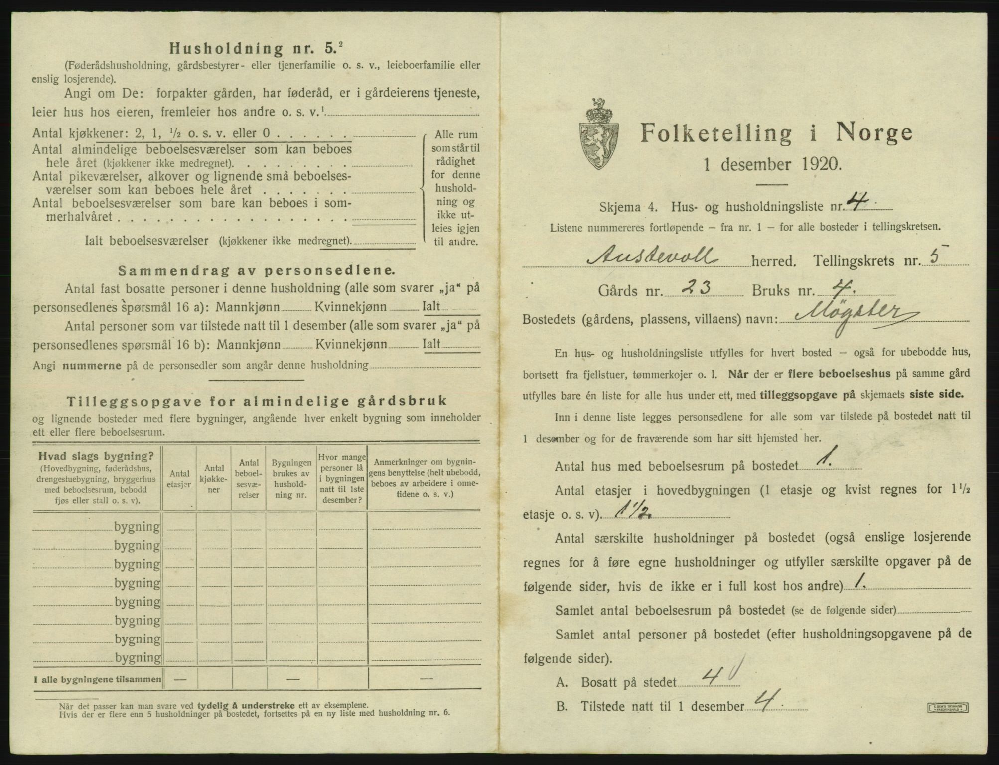 SAB, 1920 census for Austevoll, 1920, p. 349