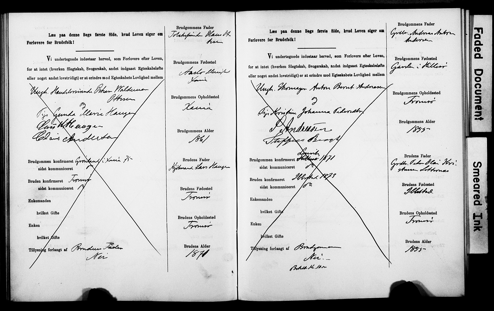 Tromsø sokneprestkontor/stiftsprosti/domprosti, AV/SATØ-S-1343/H/Hc/L0099/0001: Banns register no. 99.1, 1886-1892