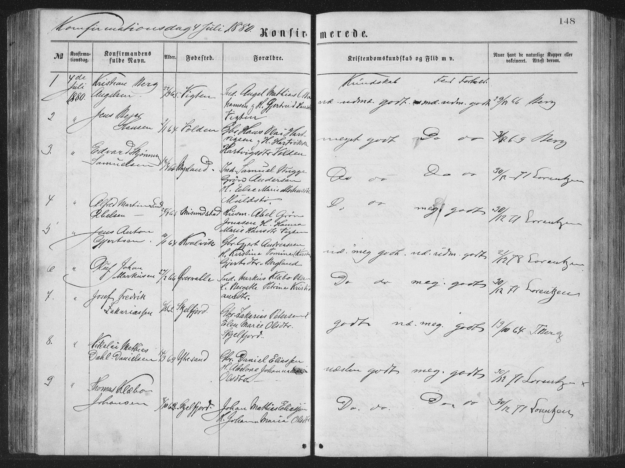 Ministerialprotokoller, klokkerbøker og fødselsregistre - Nordland, SAT/A-1459/885/L1213: Parish register (copy) no. 885C02, 1874-1892, p. 148