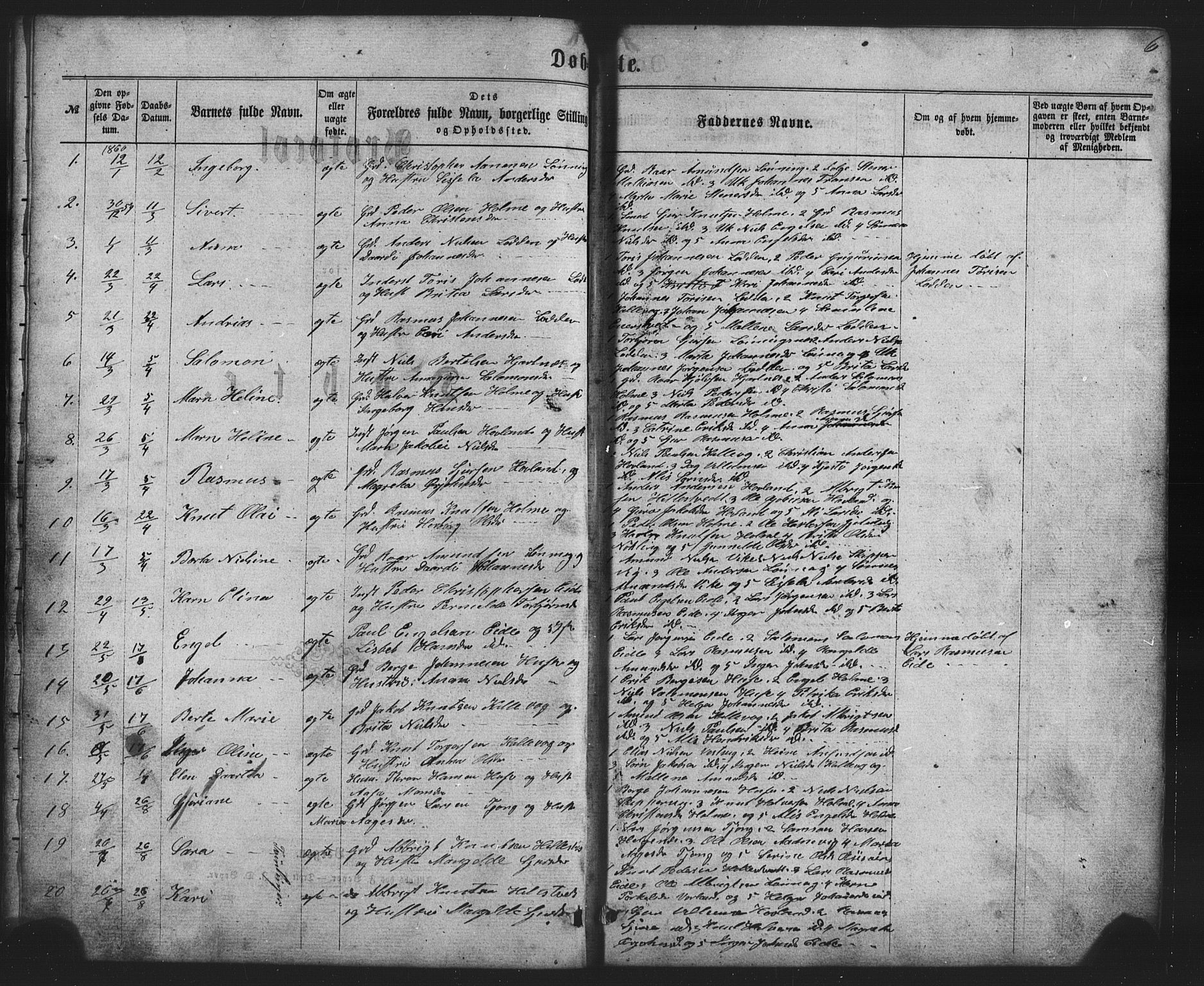 Finnås sokneprestembete, SAB/A-99925/H/Ha/Hab/Habc/L0001: Parish register (copy) no. C 1, 1860-1887, p. 6