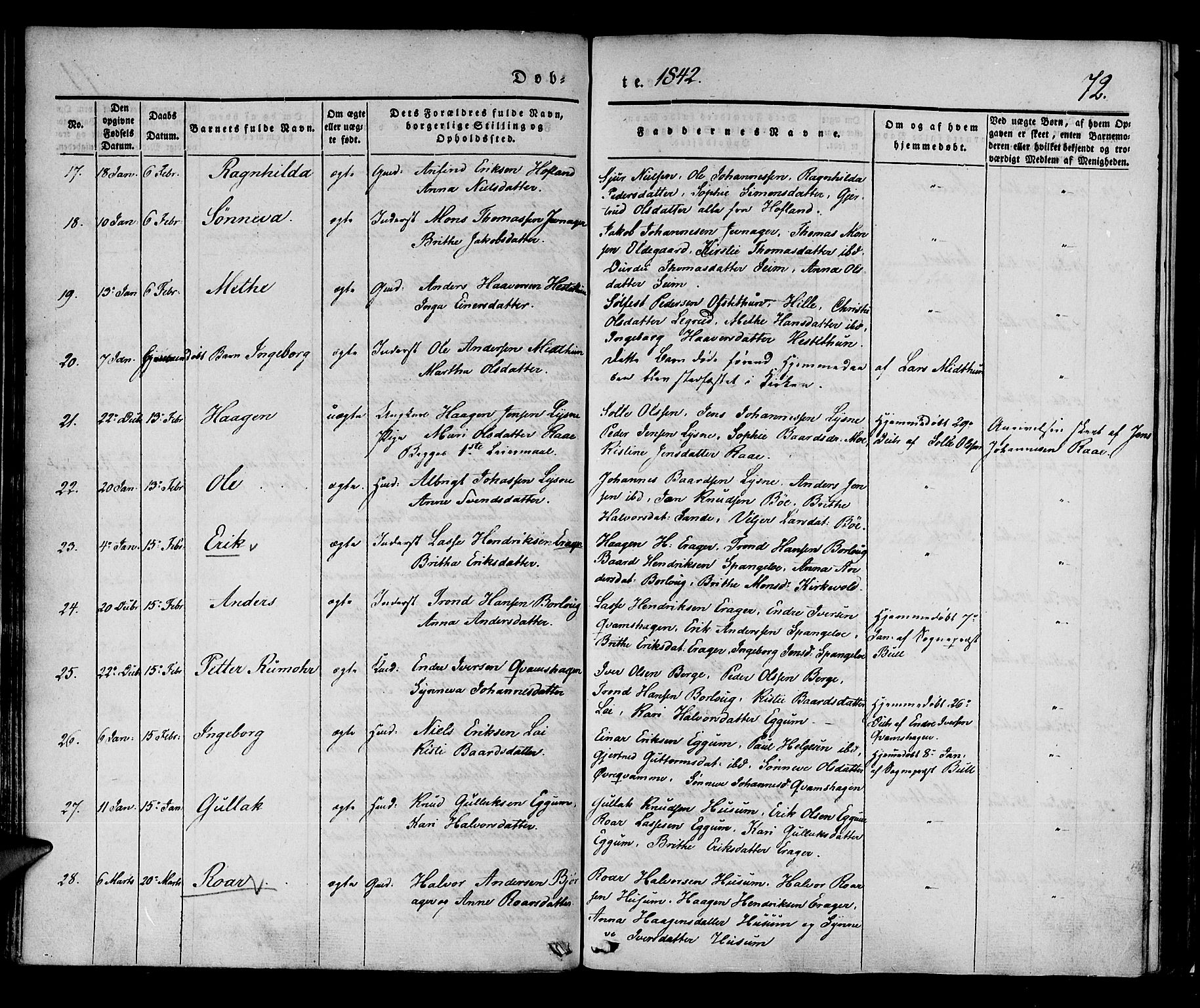 Lærdal sokneprestembete, AV/SAB-A-81201: Parish register (official) no. A 6, 1835-1849, p. 72