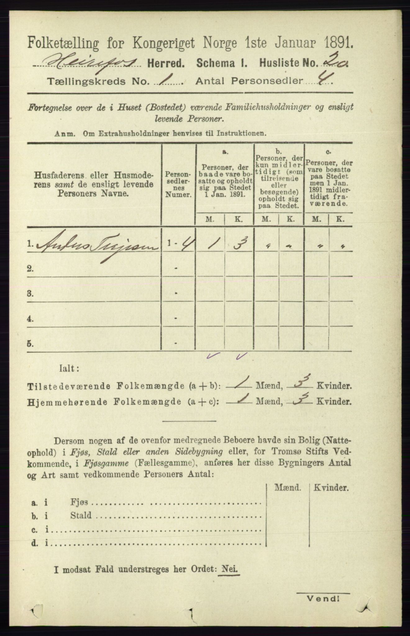 RA, 1891 census for 0933 Herefoss, 1891, p. 32