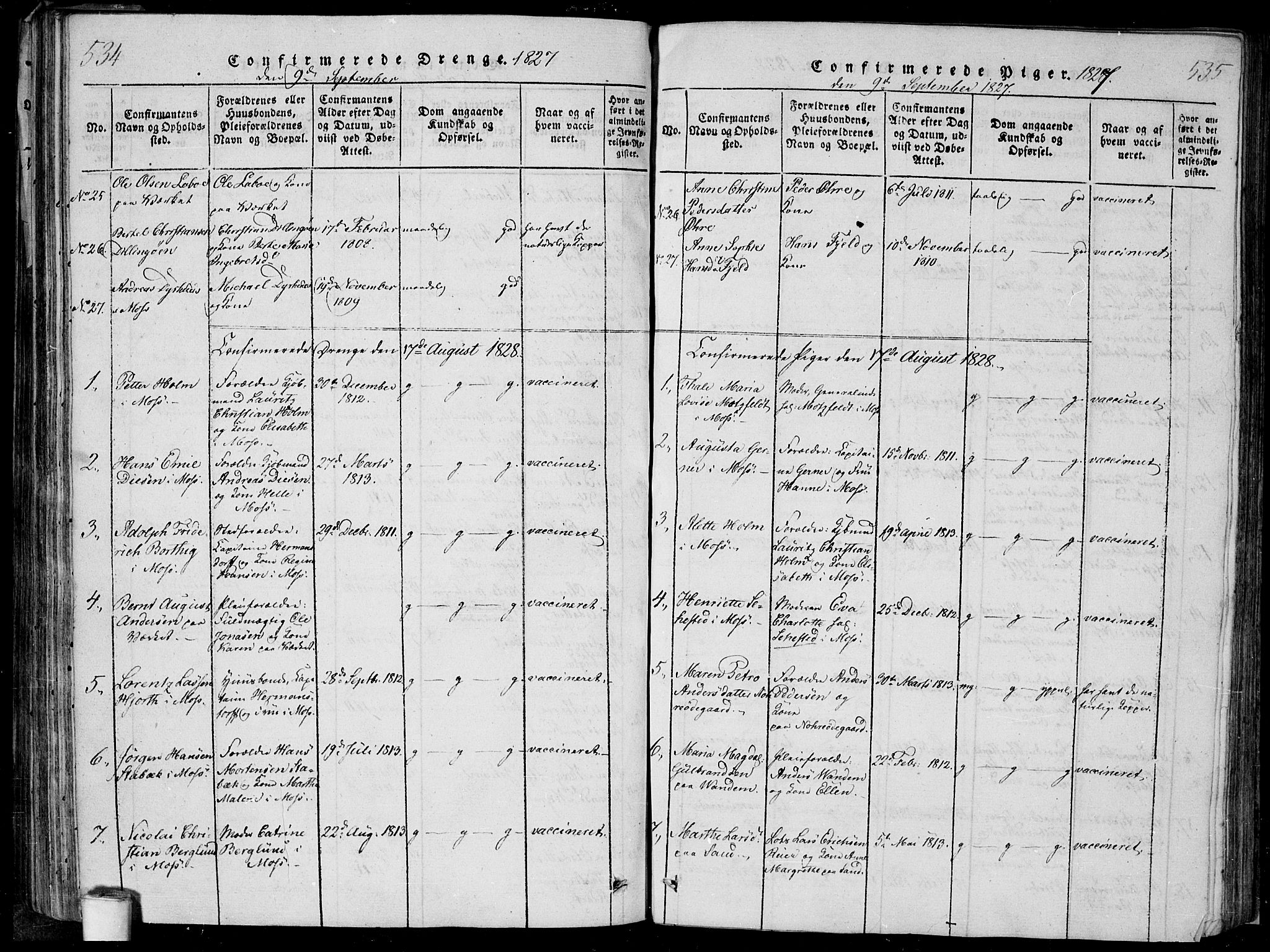 Moss prestekontor Kirkebøker, SAO/A-2003/F/Fa/L0005: Parish register (official) no. I 5, 1814-1828, p. 534-535