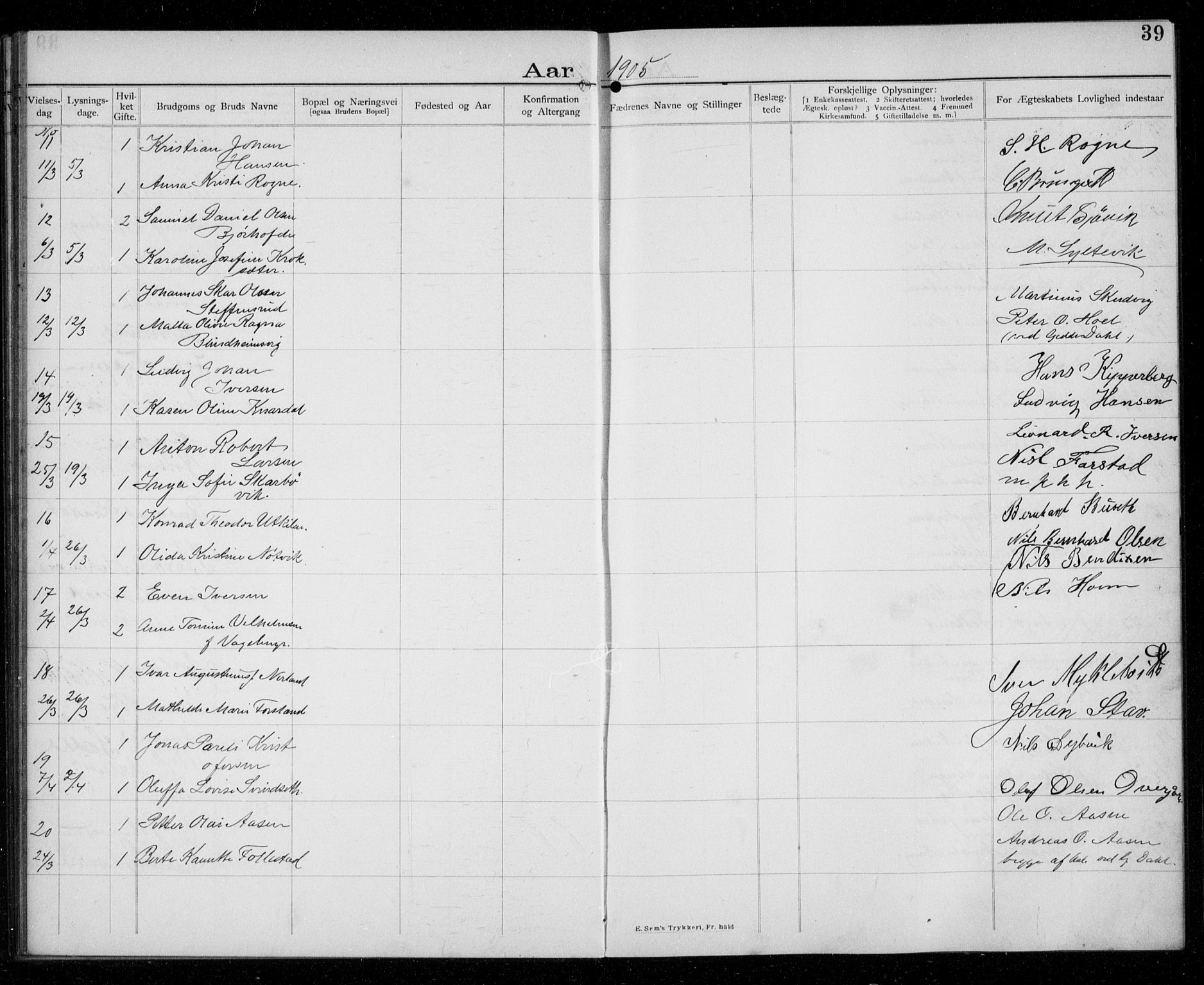 Ministerialprotokoller, klokkerbøker og fødselsregistre - Møre og Romsdal, AV/SAT-A-1454/529/L0458: Banns register no. 529A08, 1901-1918, p. 39