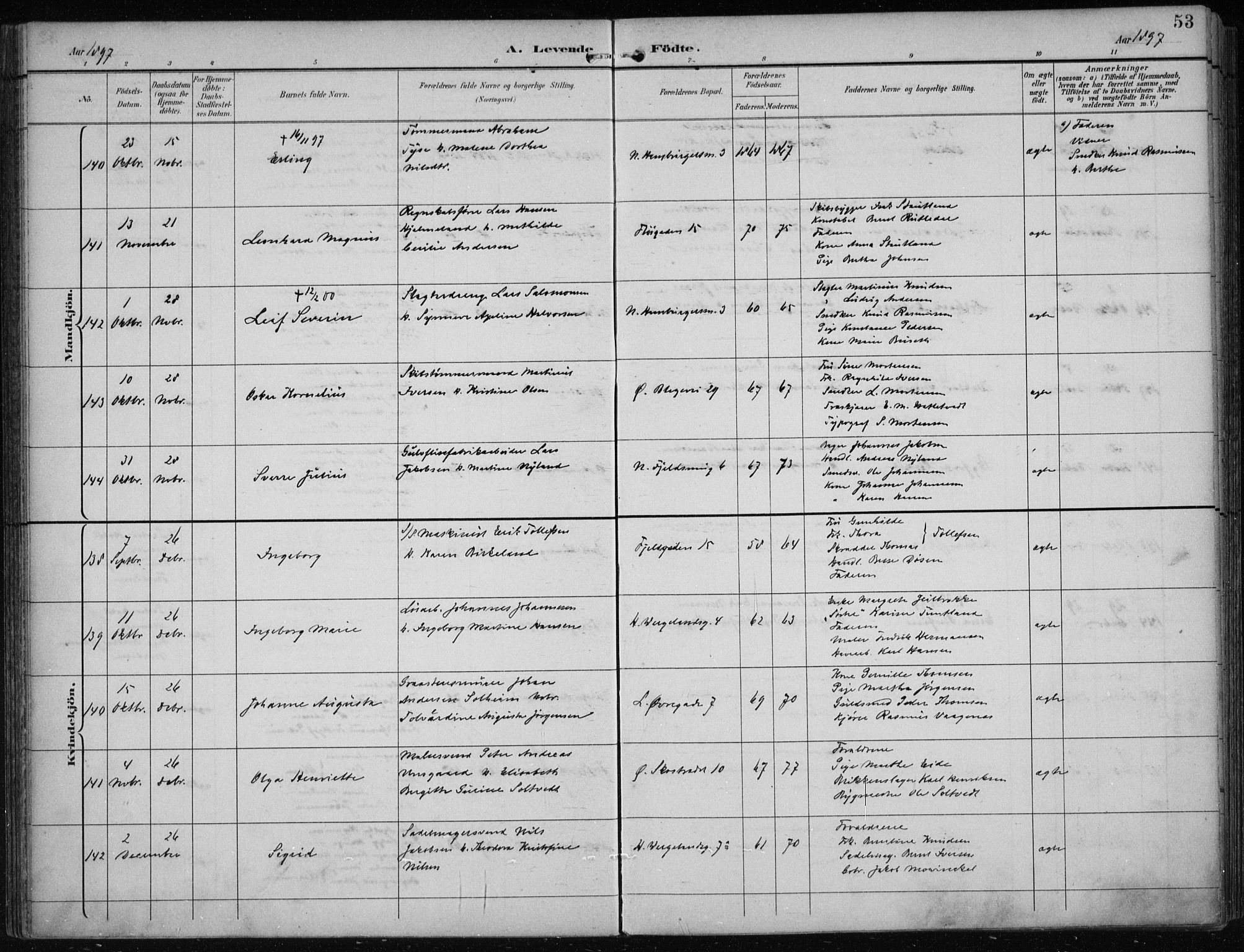 Korskirken sokneprestembete, AV/SAB-A-76101/H/Hab: Parish register (copy) no. B 10, 1896-1905, p. 53