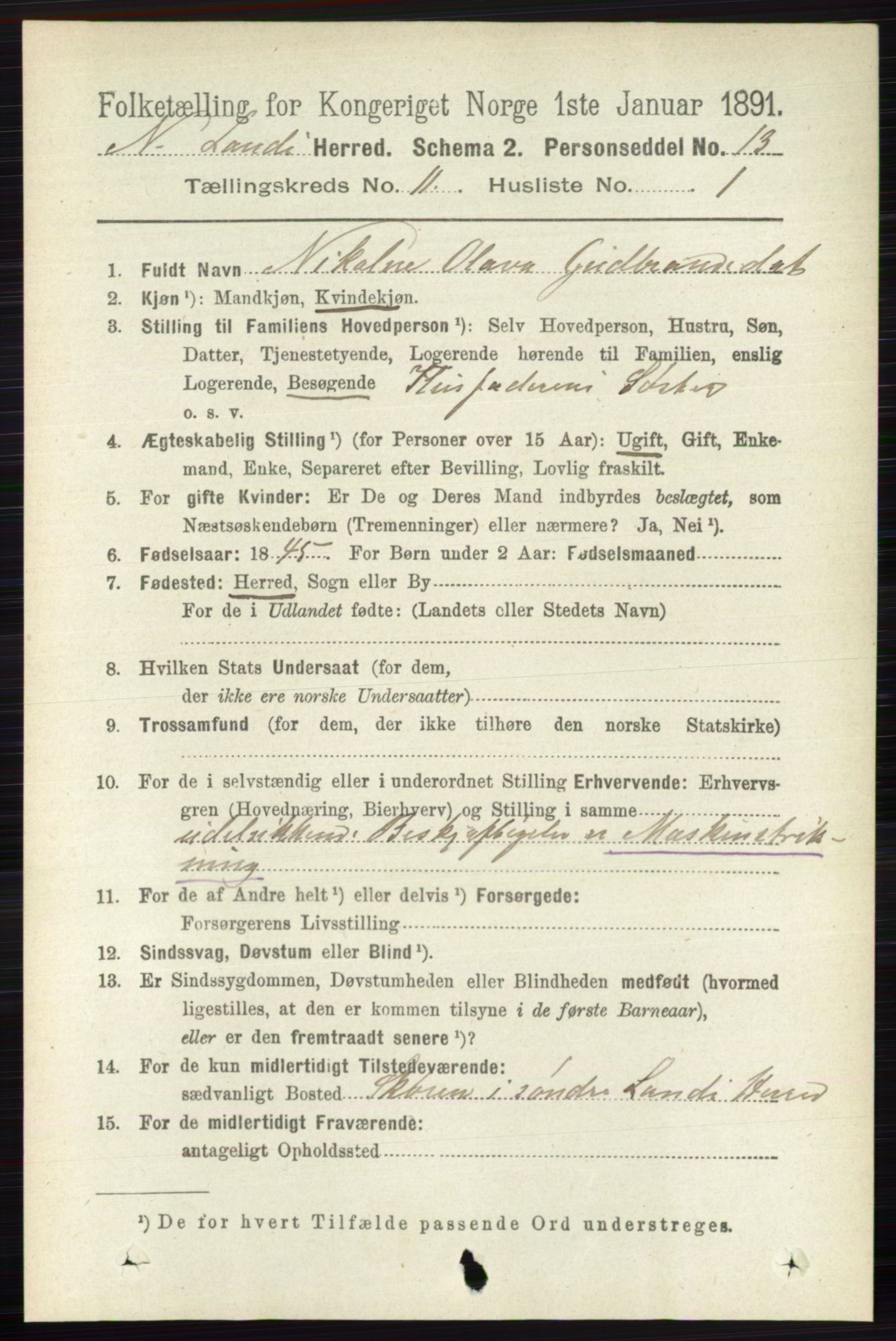 RA, 1891 census for 0538 Nordre Land, 1891, p. 3042