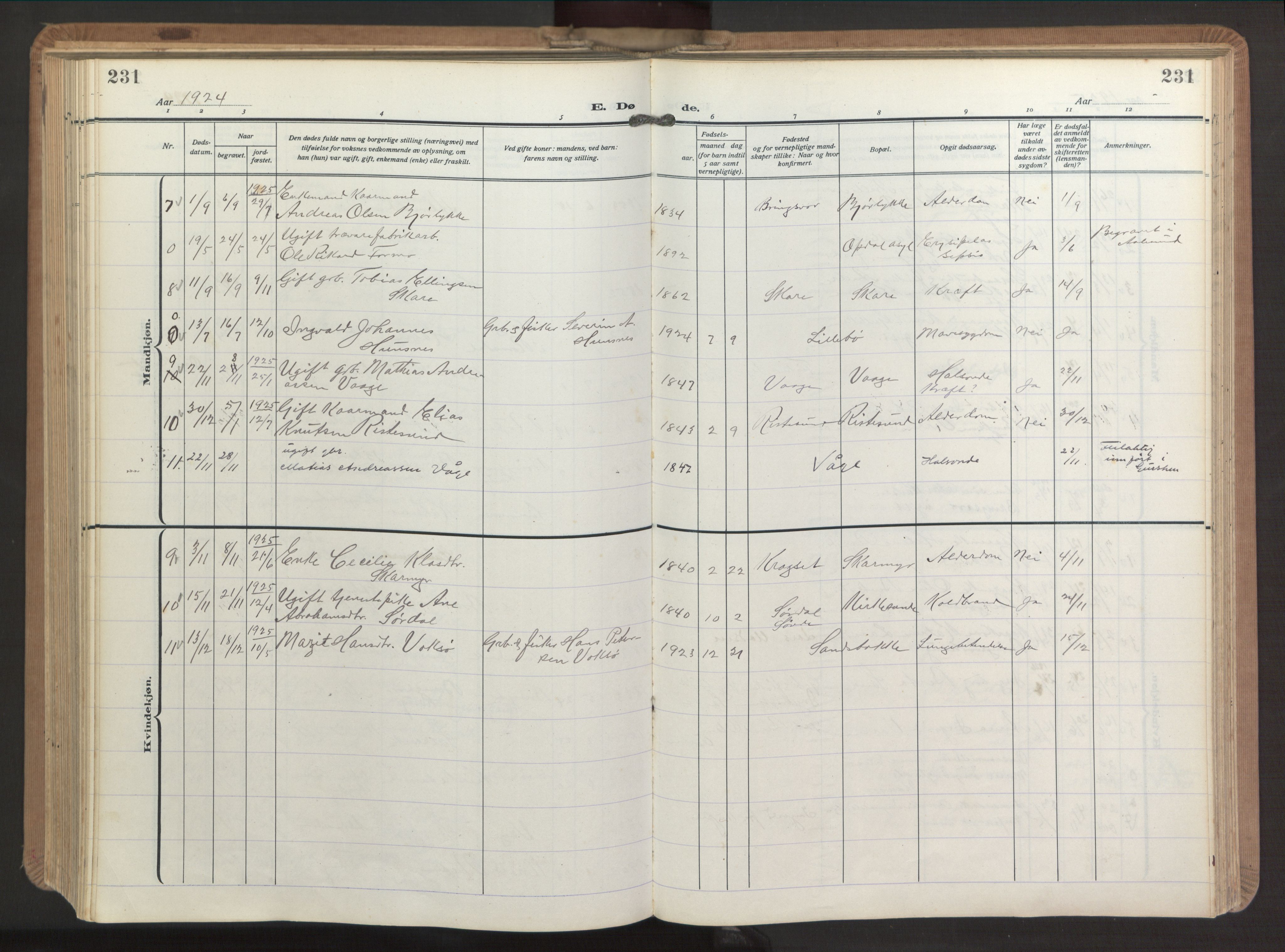 Ministerialprotokoller, klokkerbøker og fødselsregistre - Møre og Romsdal, AV/SAT-A-1454/503/L0044: Parish register (official) no. 503A12, 1918-1931, p. 231