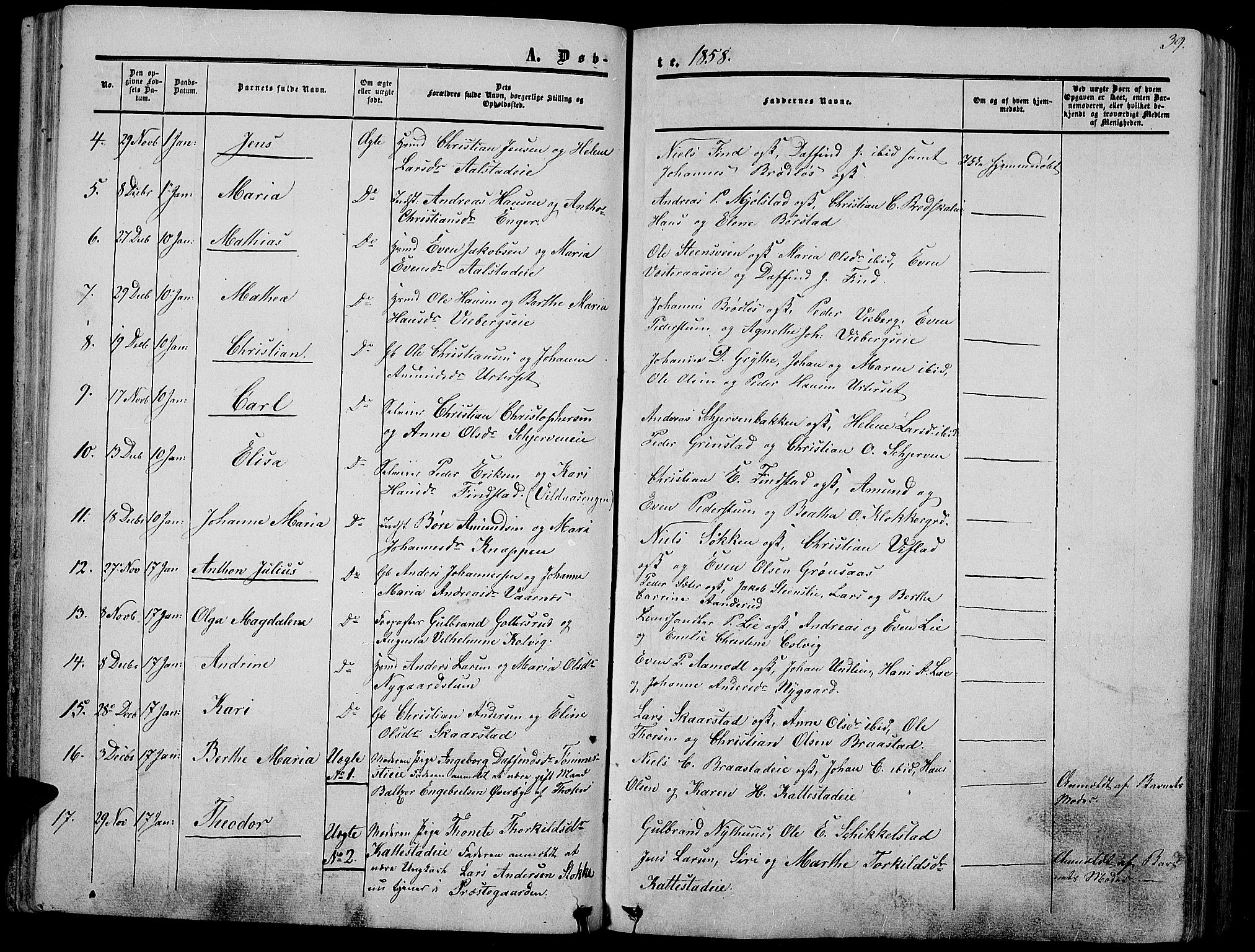 Vardal prestekontor, SAH/PREST-100/H/Ha/Hab/L0005: Parish register (copy) no. 5, 1854-1868, p. 39