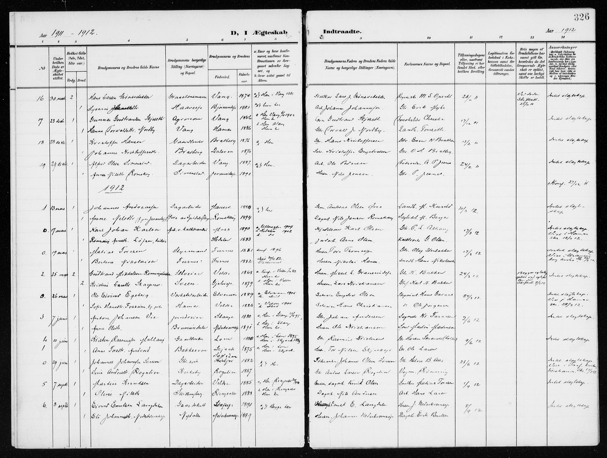Furnes prestekontor, SAH/PREST-012/K/Ka/L0001: Parish register (official) no. 1, 1907-1935, p. 326