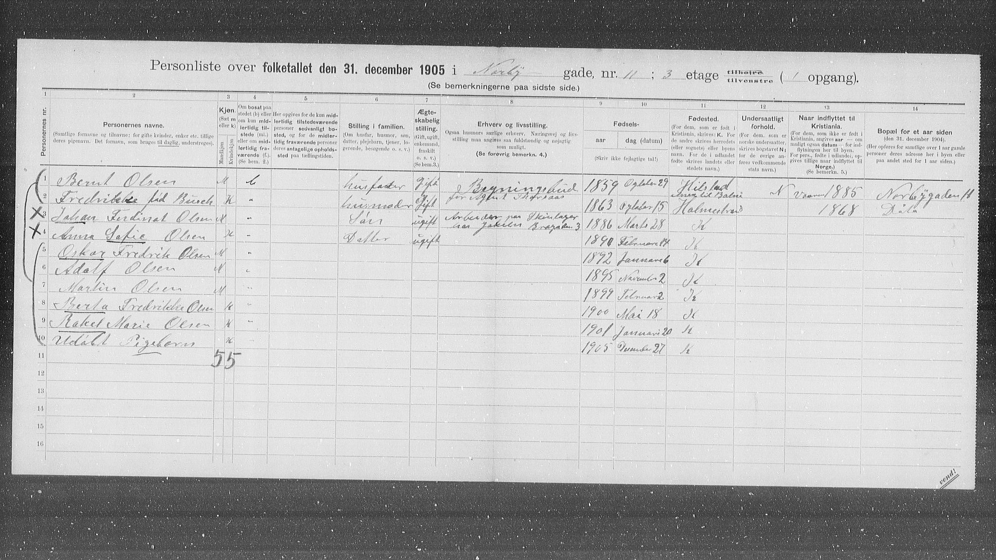 OBA, Municipal Census 1905 for Kristiania, 1905, p. 37832