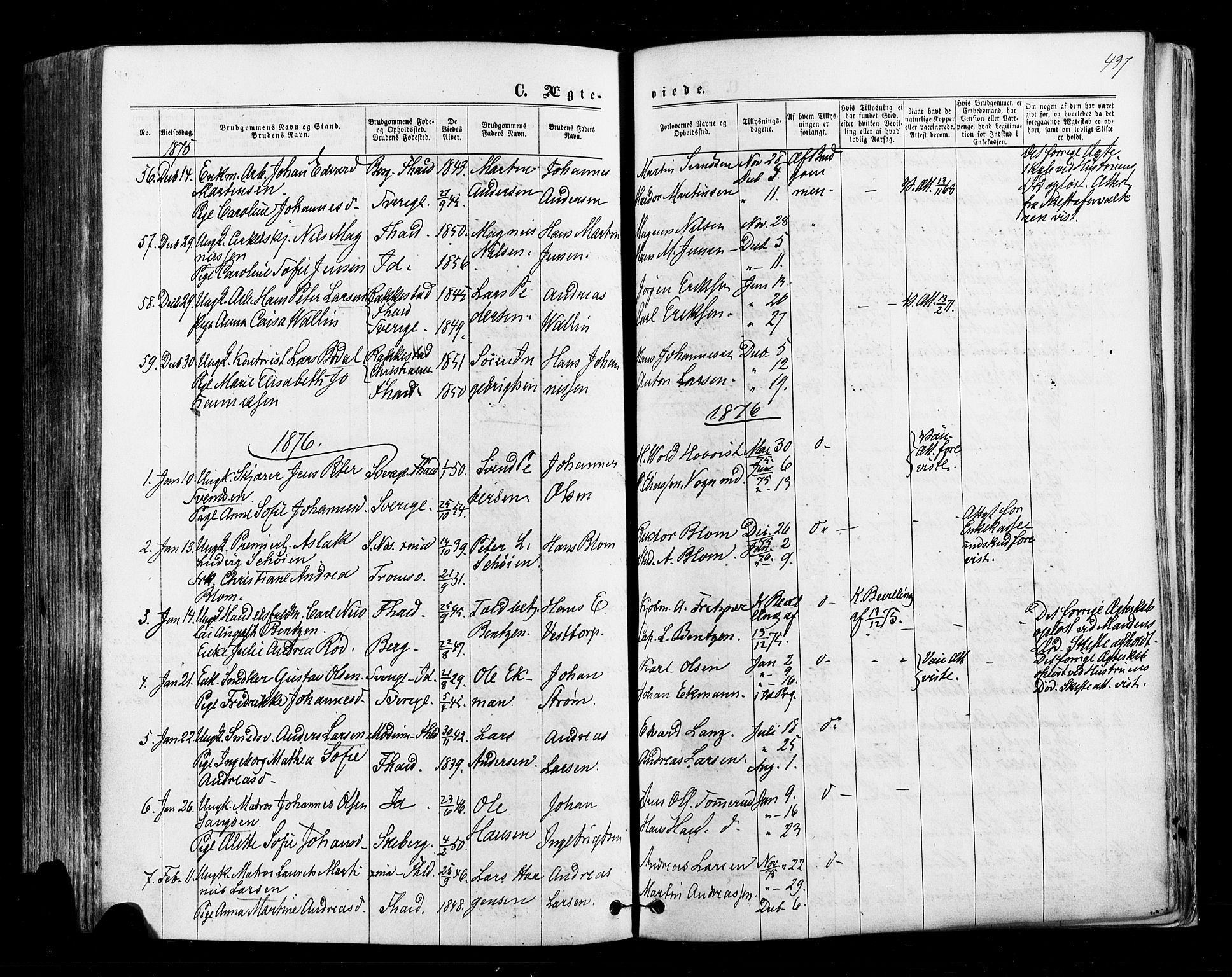 Halden prestekontor Kirkebøker, SAO/A-10909/F/Fa/L0009: Parish register (official) no. I 9, 1866-1877, p. 437