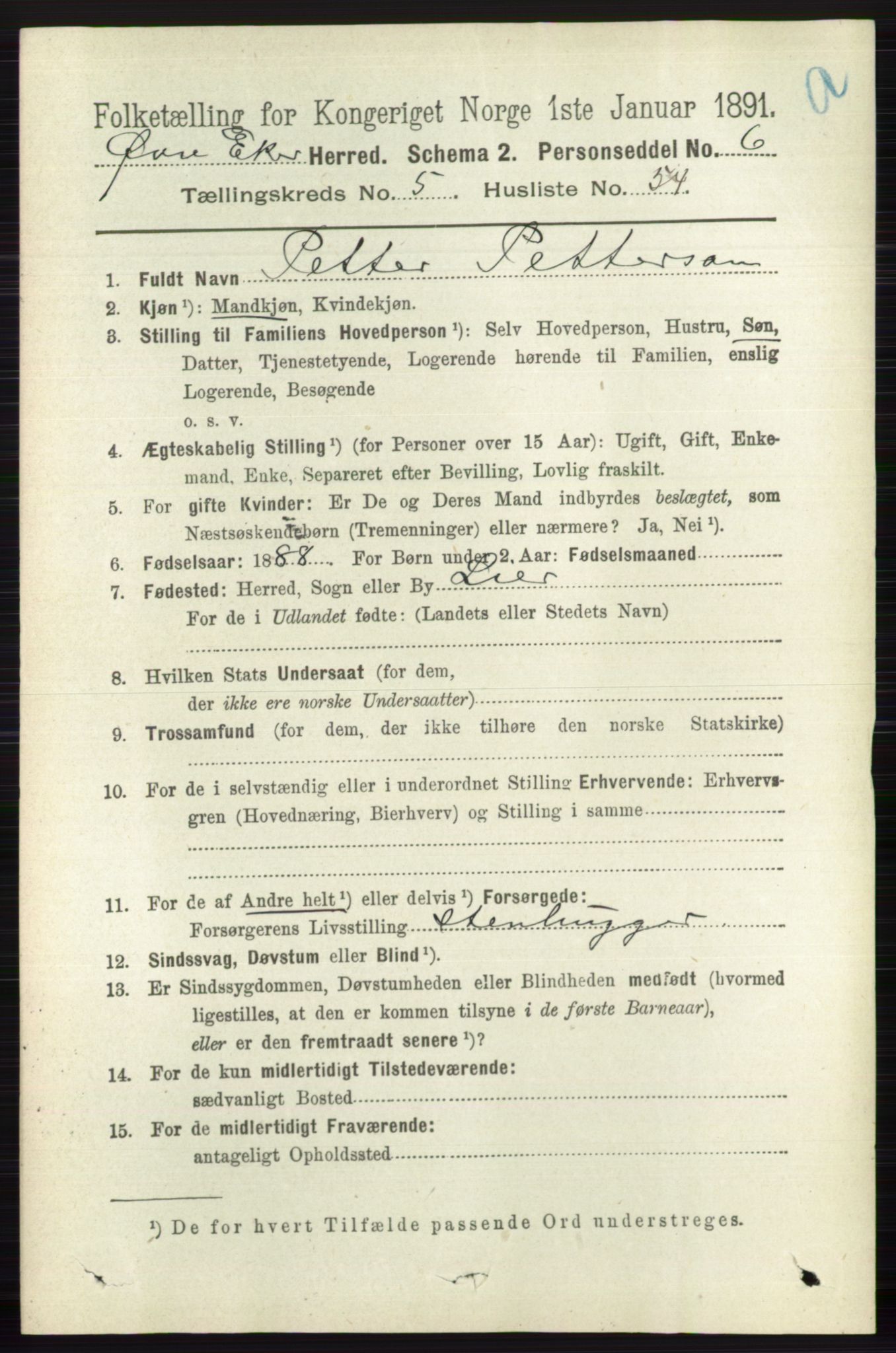 RA, 1891 census for 0624 Øvre Eiker, 1891, p. 2177