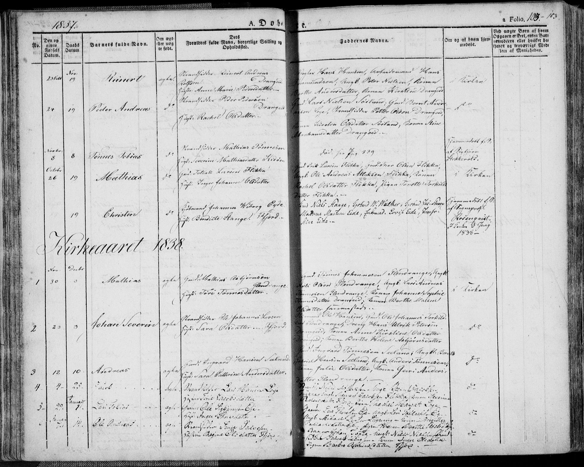 Flekkefjord sokneprestkontor, AV/SAK-1111-0012/F/Fa/Fac/L0003: Parish register (official) no. A 3, 1826-1841, p. 103