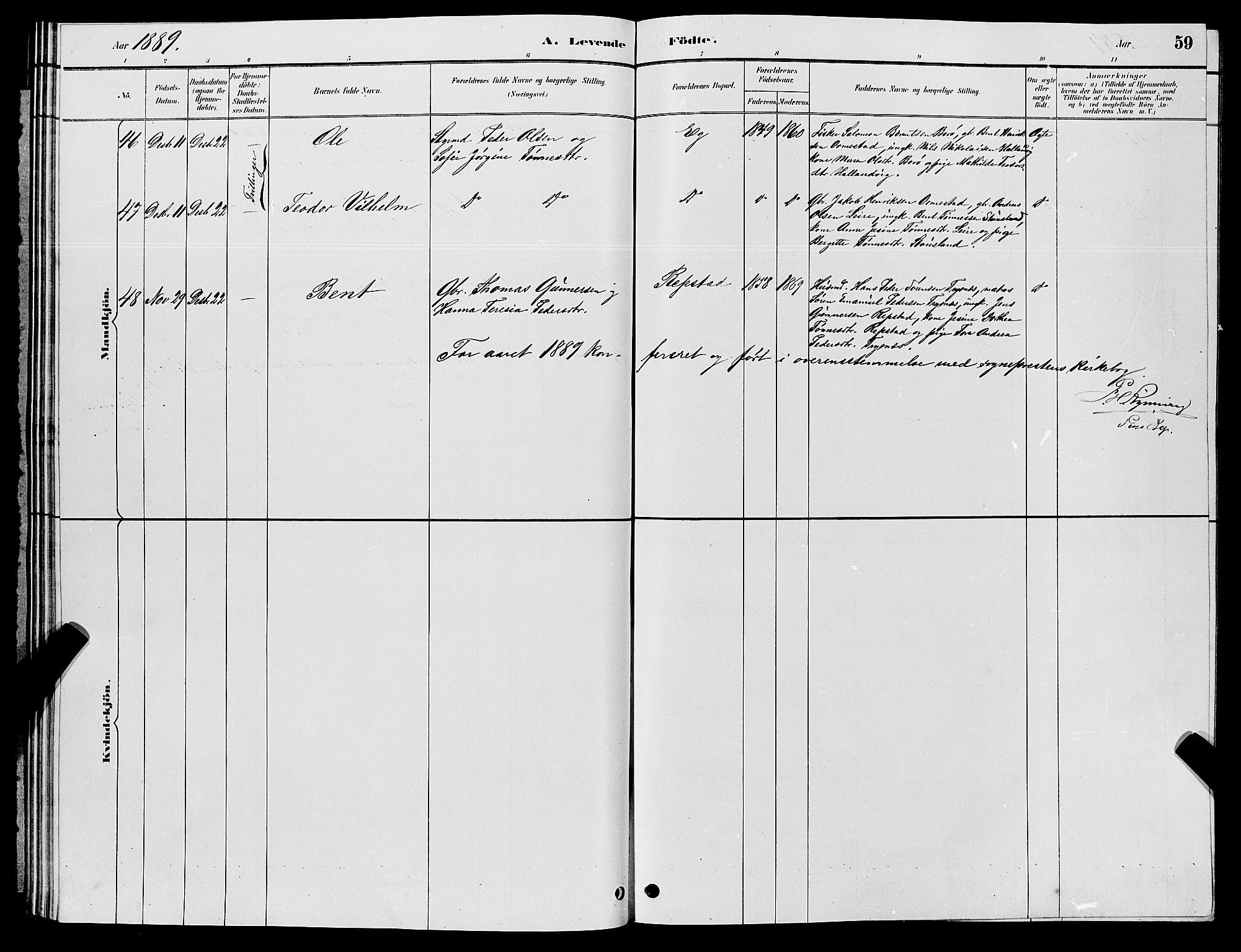 Søgne sokneprestkontor, SAK/1111-0037/F/Fb/Fbb/L0005: Parish register (copy) no. B 5, 1884-1891, p. 59