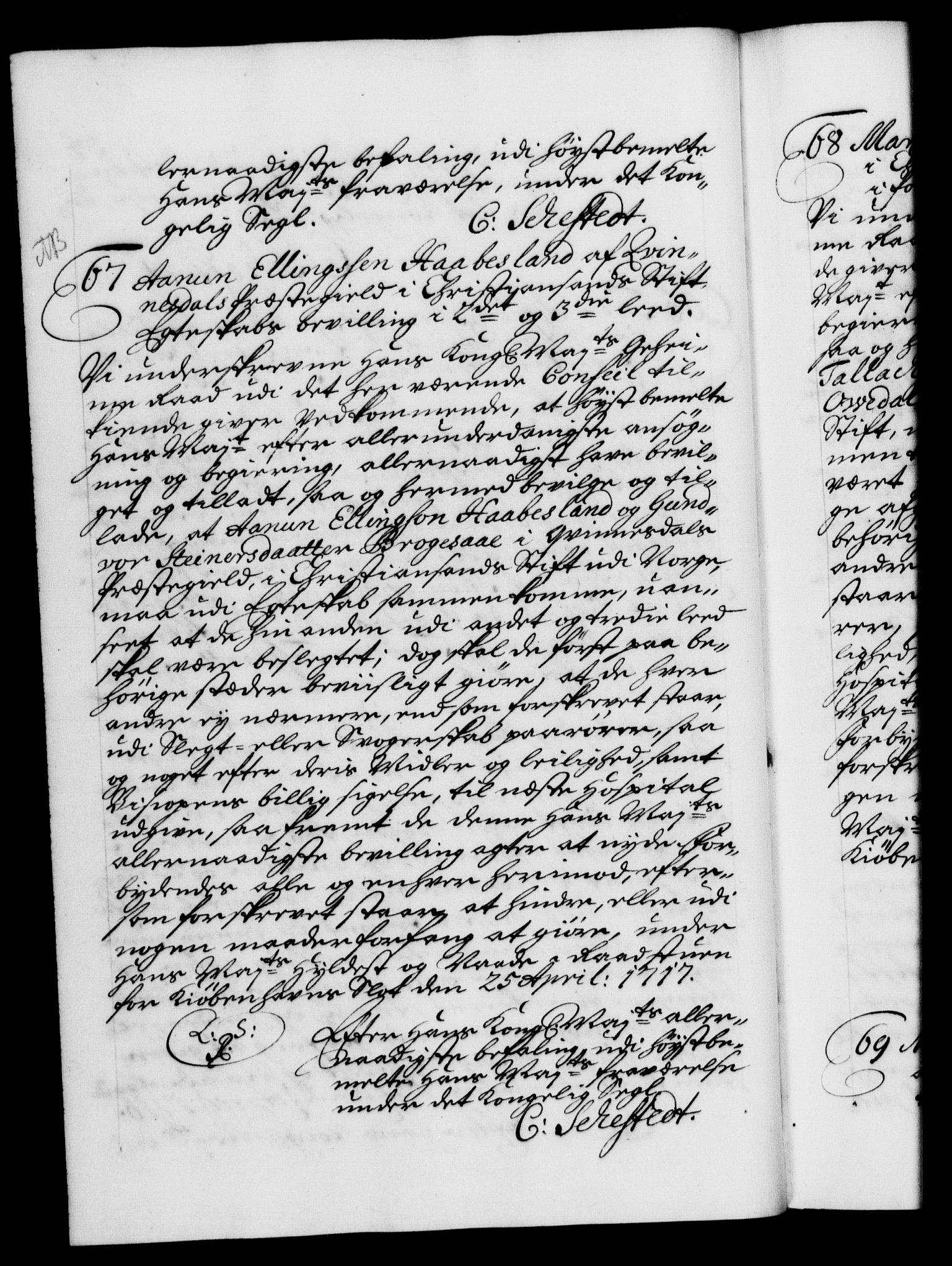 Danske Kanselli 1572-1799, AV/RA-EA-3023/F/Fc/Fca/Fcaa/L0022: Norske registre, 1716-1719, p. 34b