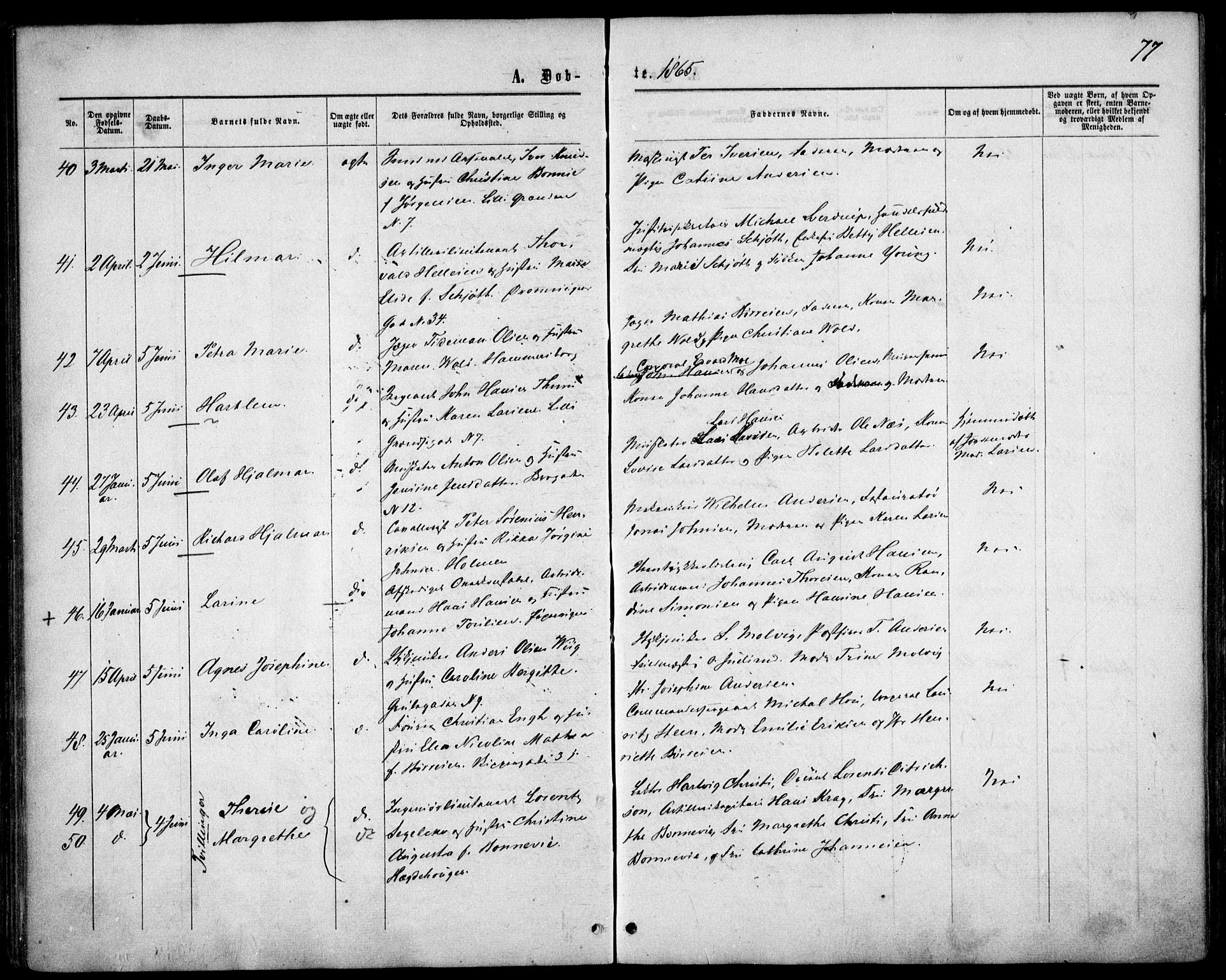 Garnisonsmenigheten Kirkebøker, SAO/A-10846/F/Fa/L0010: Parish register (official) no. 10, 1859-1869, p. 77