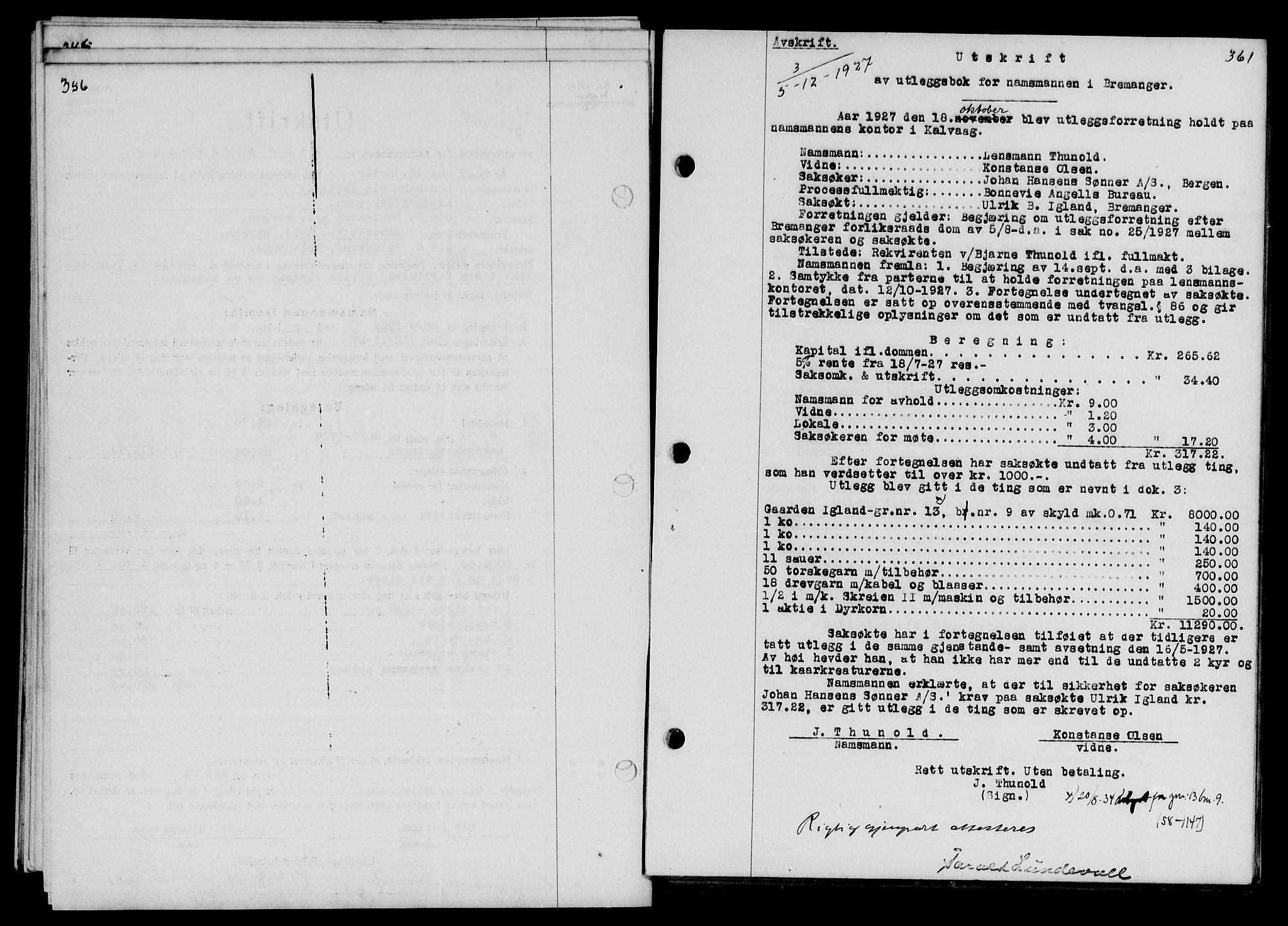 Sunnfjord tingrett, SAB/A-3201/1/G/Gb/Gba/L0047: Mortgage book no. II.B.47, 1927-1928, Deed date: 05.12.1927