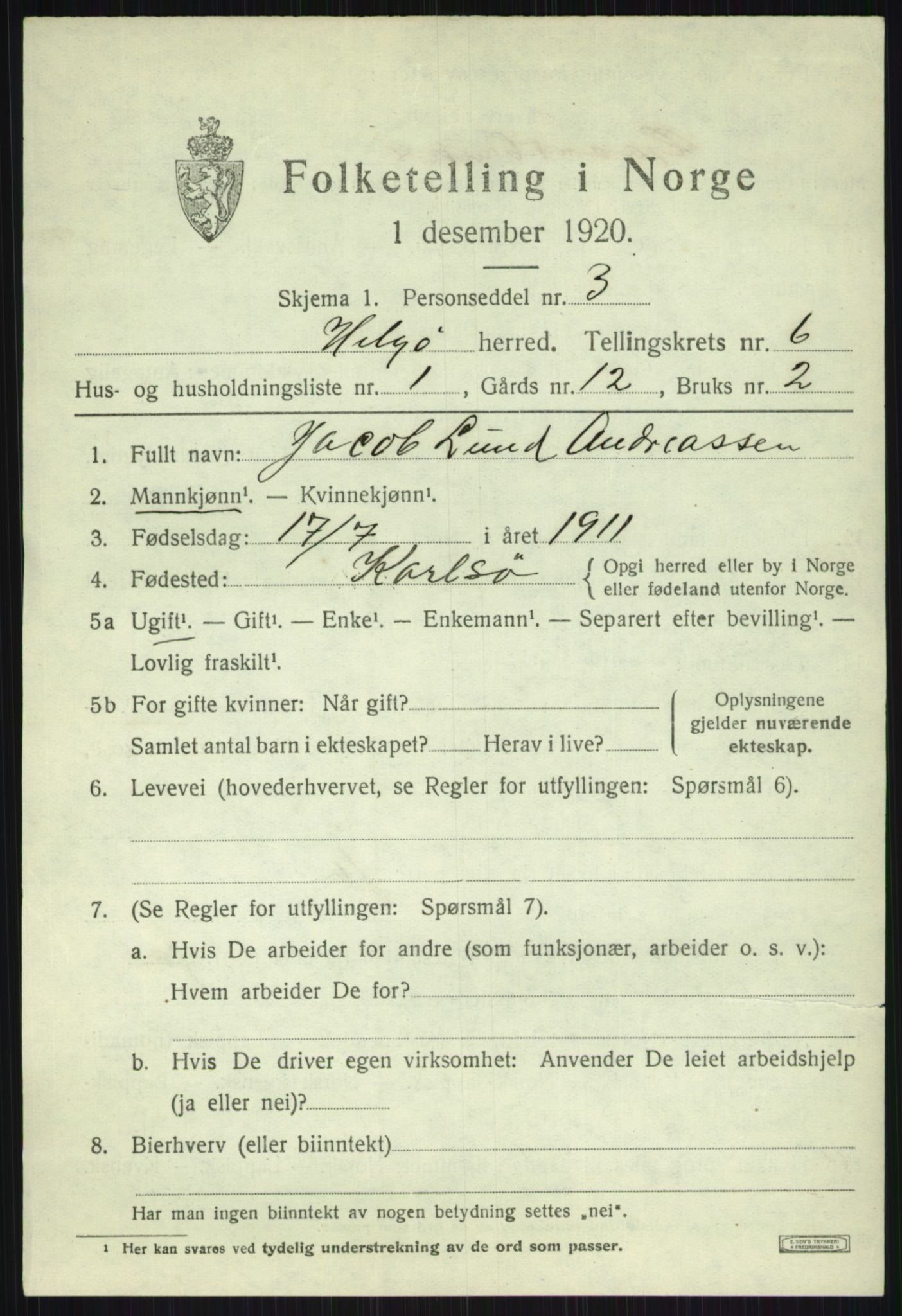 SATØ, 1920 census for Helgøy, 1920, p. 2258