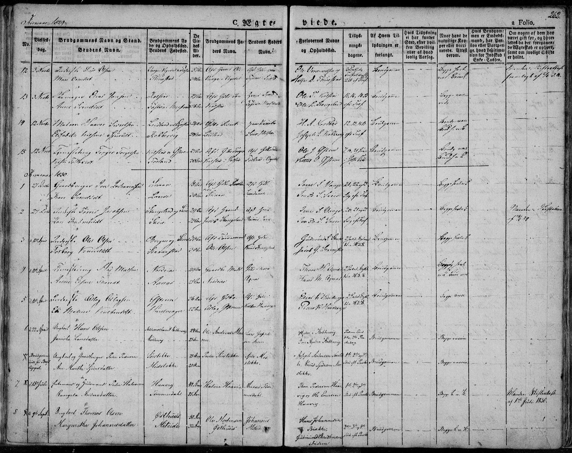 Avaldsnes sokneprestkontor, SAST/A -101851/H/Ha/Haa/L0005: Parish register (official) no. A 5.1, 1825-1841, p. 262