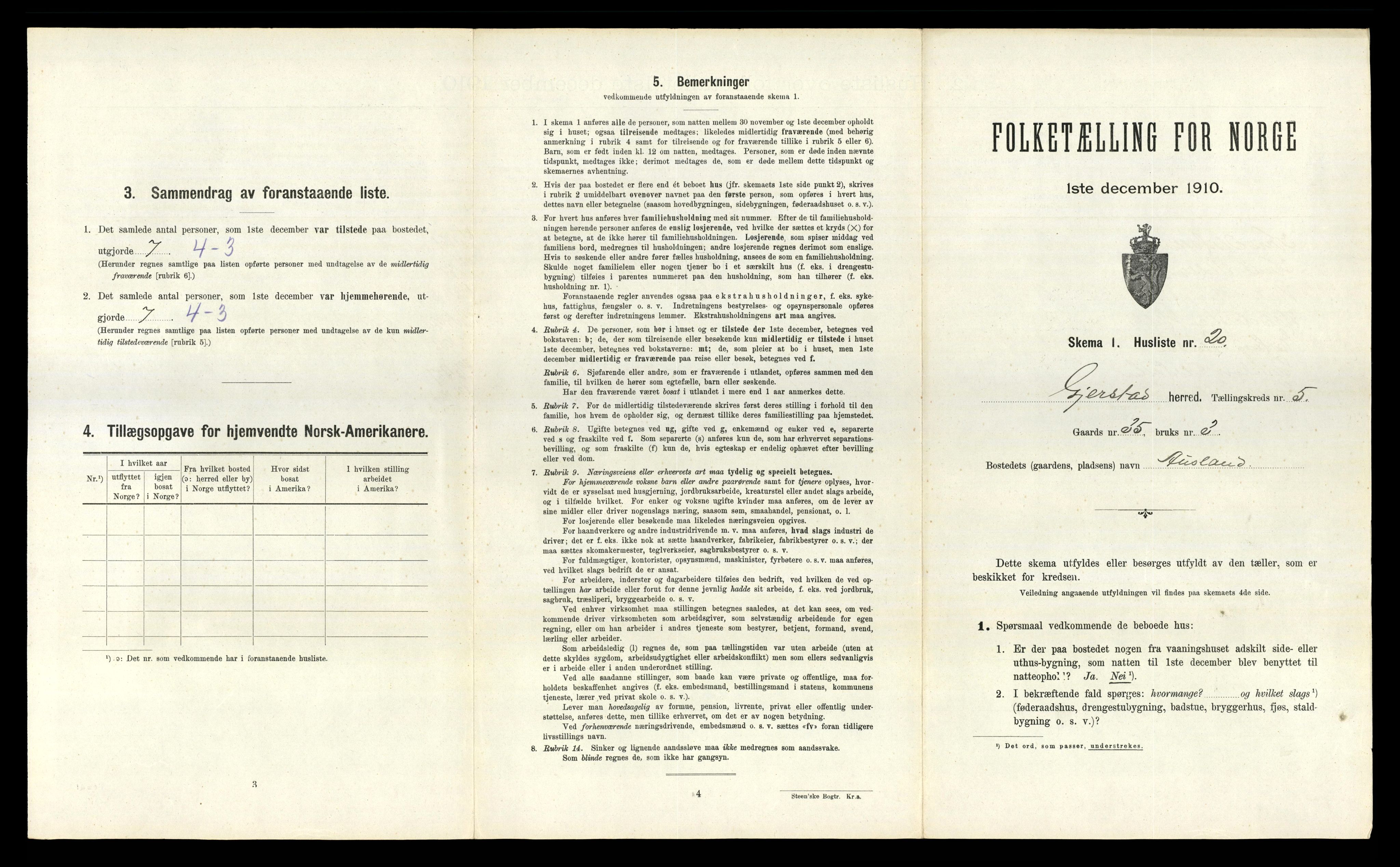RA, 1910 census for Gjerstad, 1910, p. 303