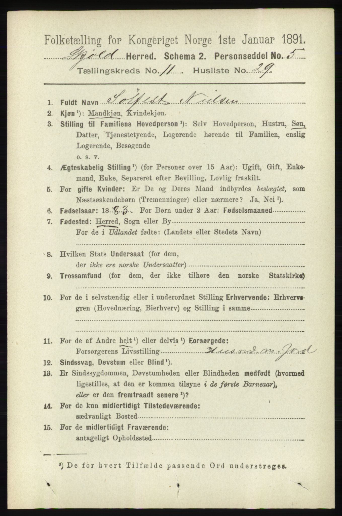 RA, 1891 census for 1154 Skjold, 1891, p. 2209