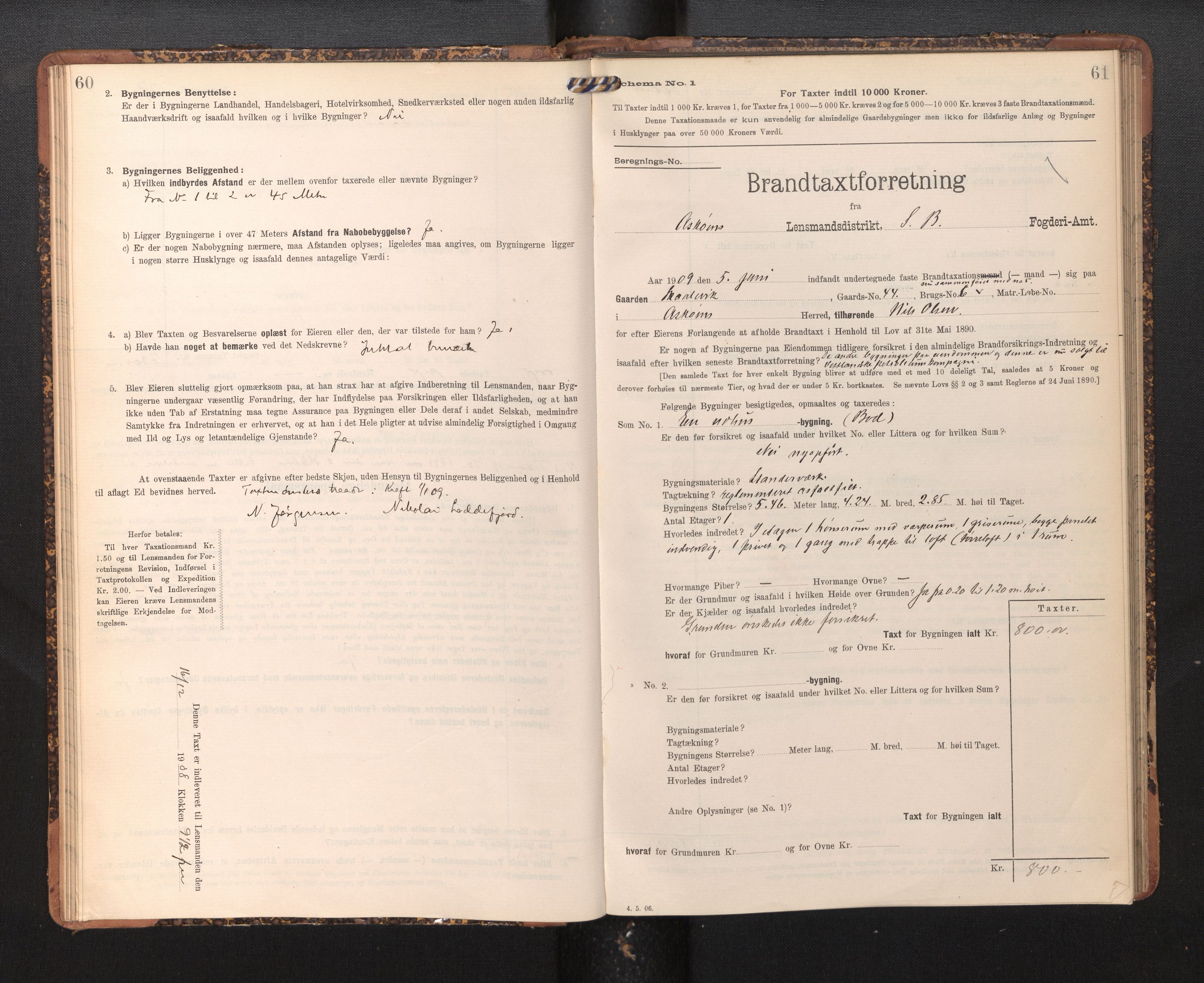 Lensmannen i Askøy, SAB/A-31001/0012/L0005: Branntakstprotokoll, skjematakst, 1907-1915, p. 60-61
