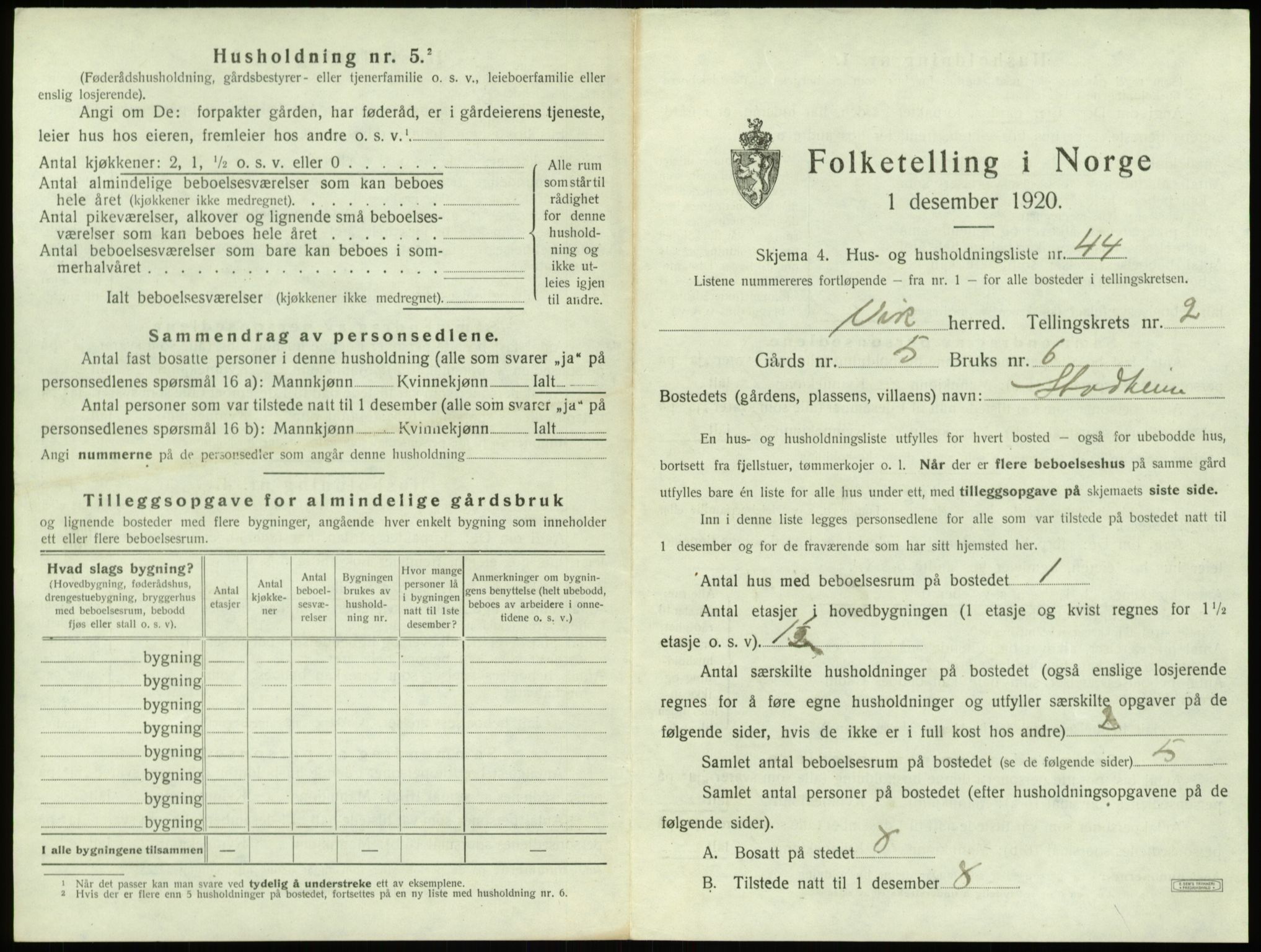 SAB, 1920 census for Vik, 1920, p. 358