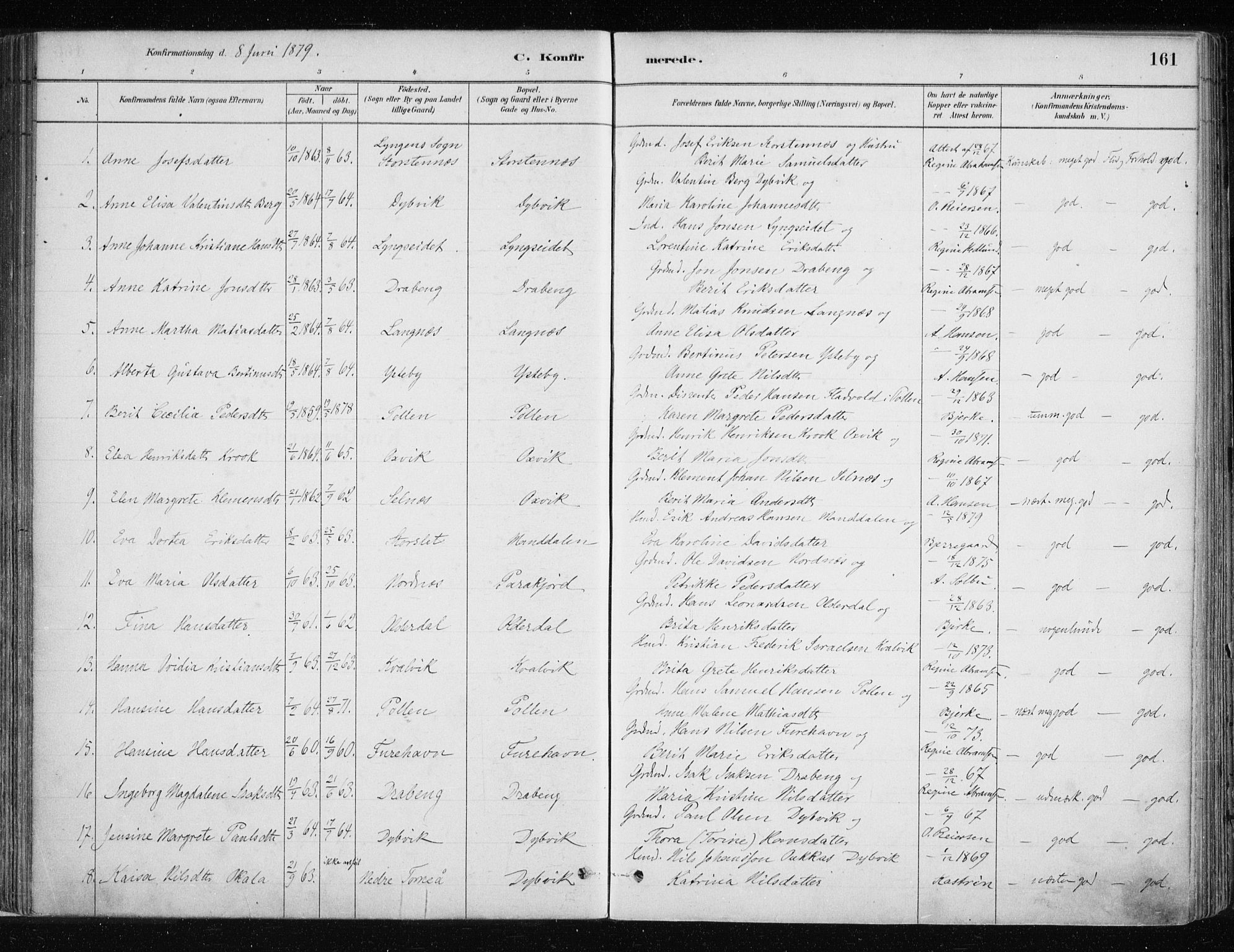 Lyngen sokneprestembete, AV/SATØ-S-1289/H/He/Hea/L0007kirke: Parish register (official) no. 7, 1879-1890, p. 161