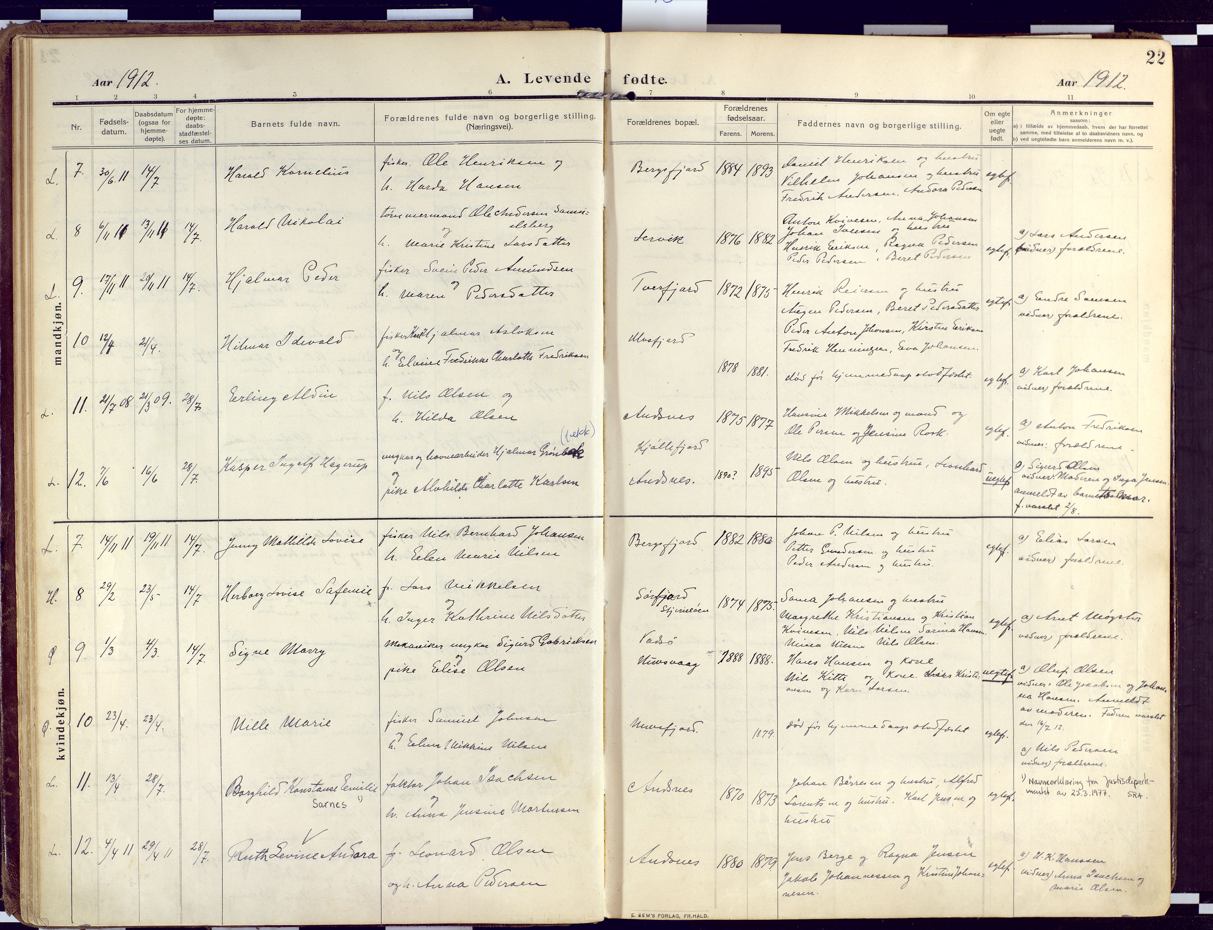 Loppa sokneprestkontor, SATØ/S-1339/H/Ha/L0011kirke: Parish register (official) no. 11, 1909-1919, p. 22