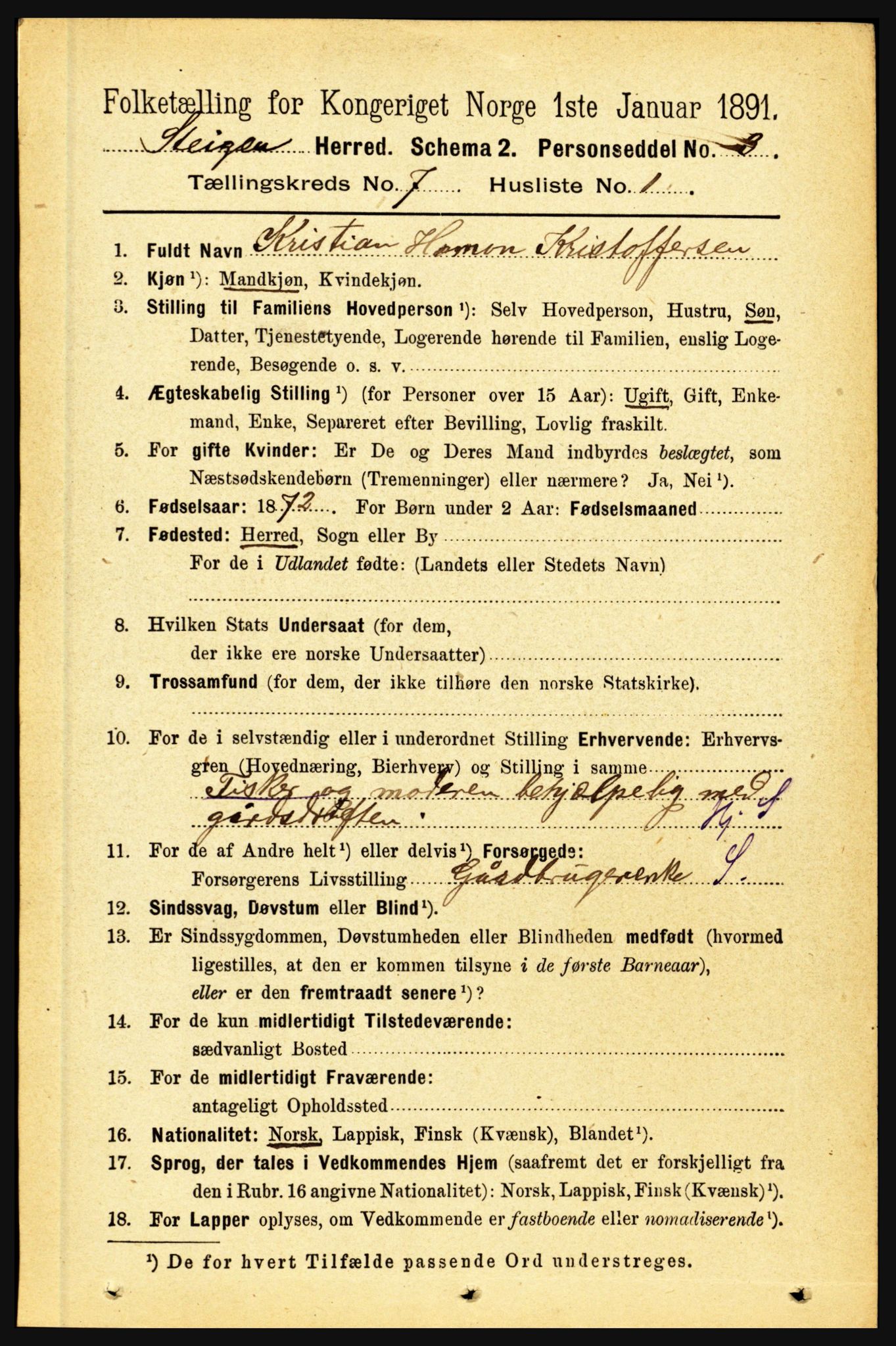 RA, 1891 census for 1848 Steigen, 1891, p. 2271