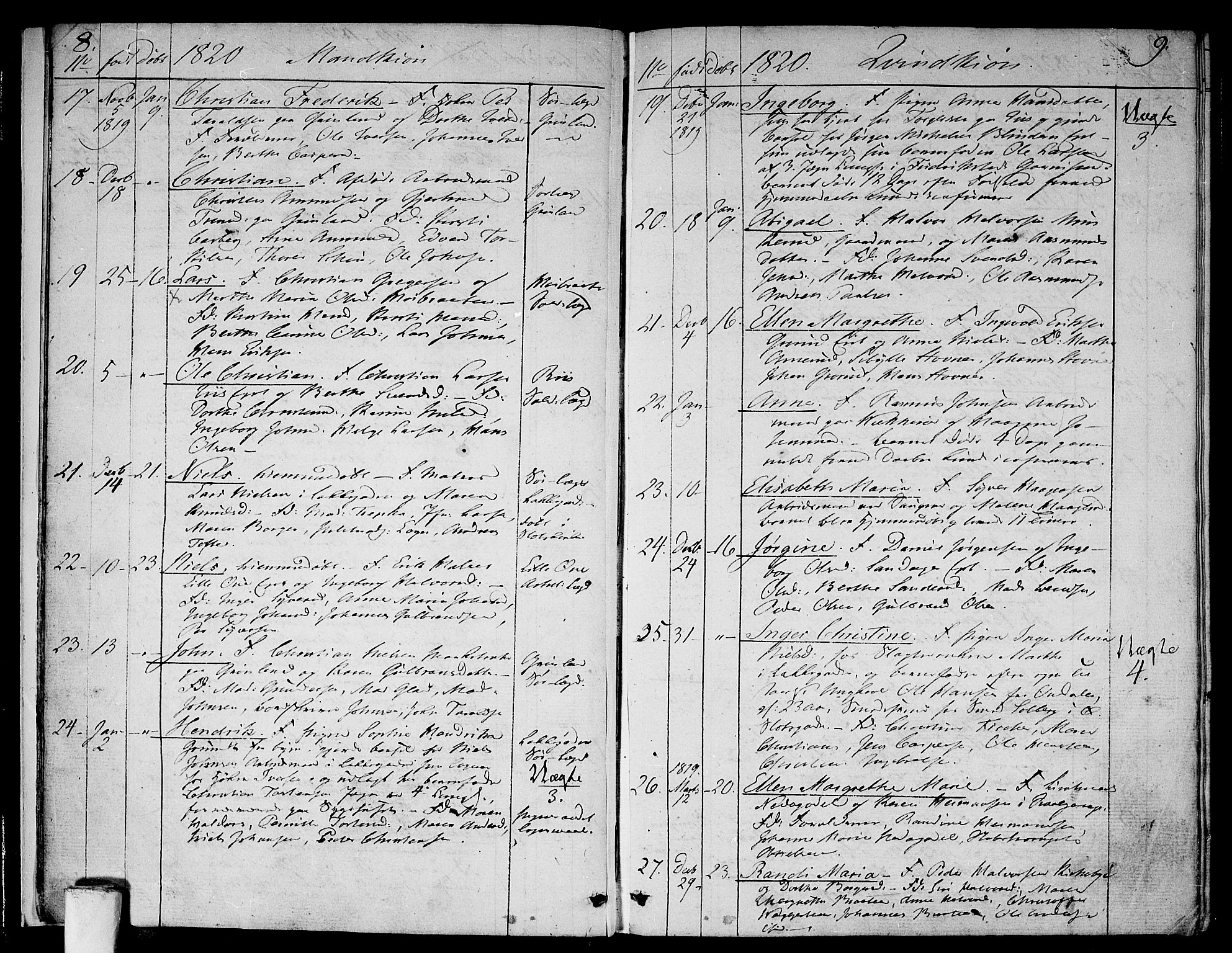Aker prestekontor kirkebøker, SAO/A-10861/F/L0012: Parish register (official) no. 12, 1819-1828, p. 8-9
