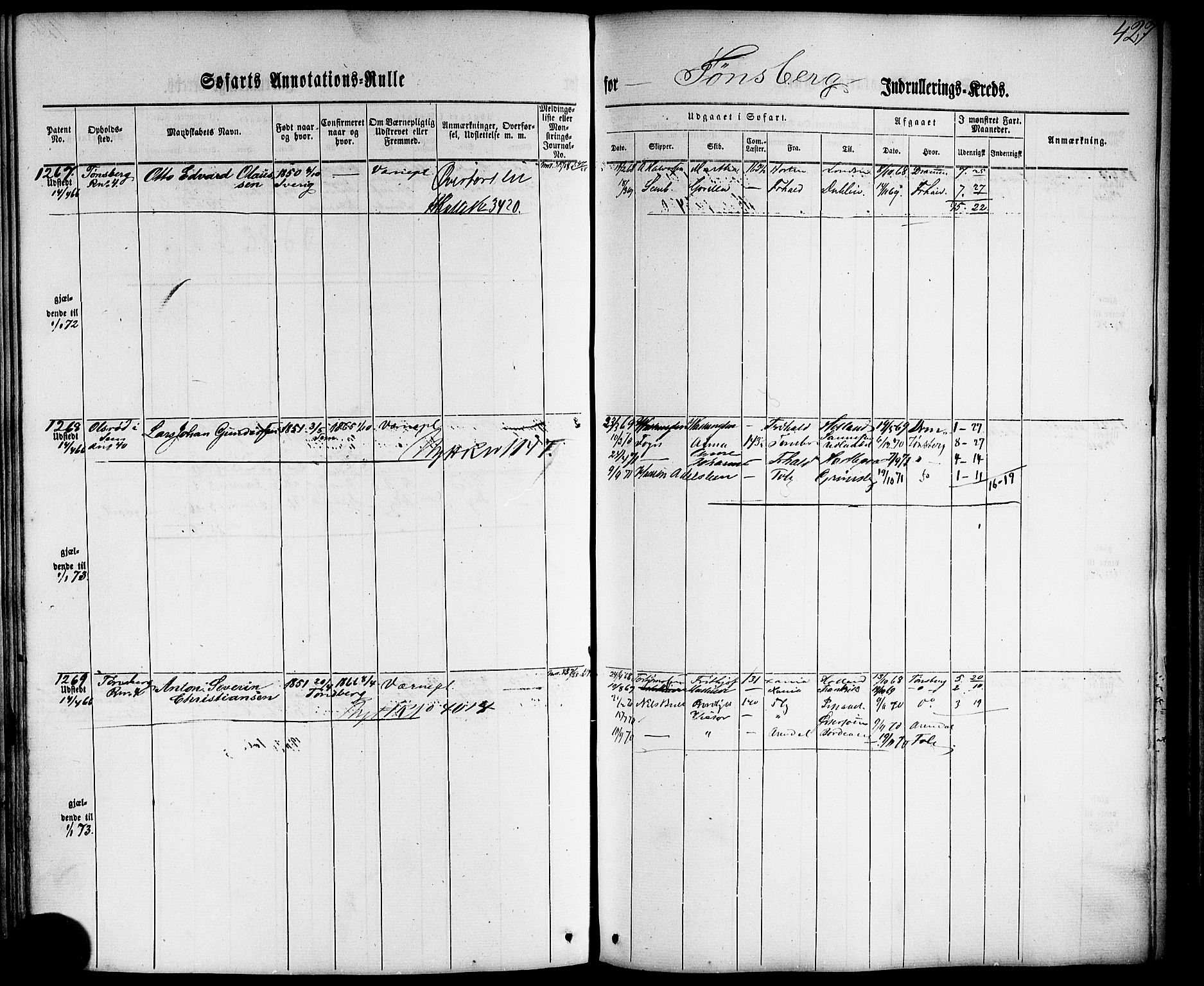 Tønsberg innrulleringskontor, AV/SAKO-A-786/F/Fb/L0001: Annotasjonsrulle Patent nr. 1-1724, 1860-1868, p. 446