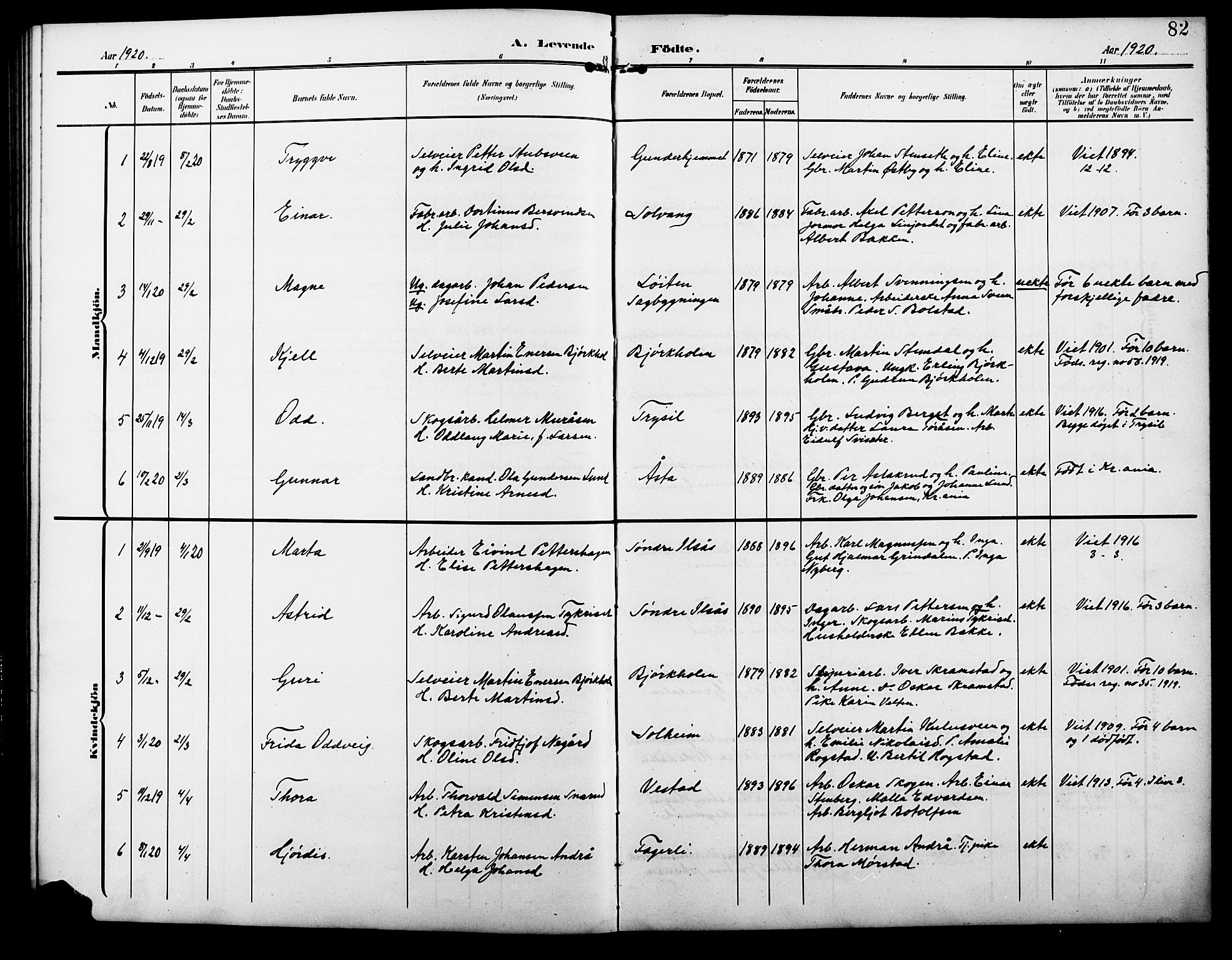 Åmot prestekontor, Hedmark, AV/SAH-PREST-056/H/Ha/Hab/L0004: Parish register (copy) no. 4, 1905-1920, p. 82