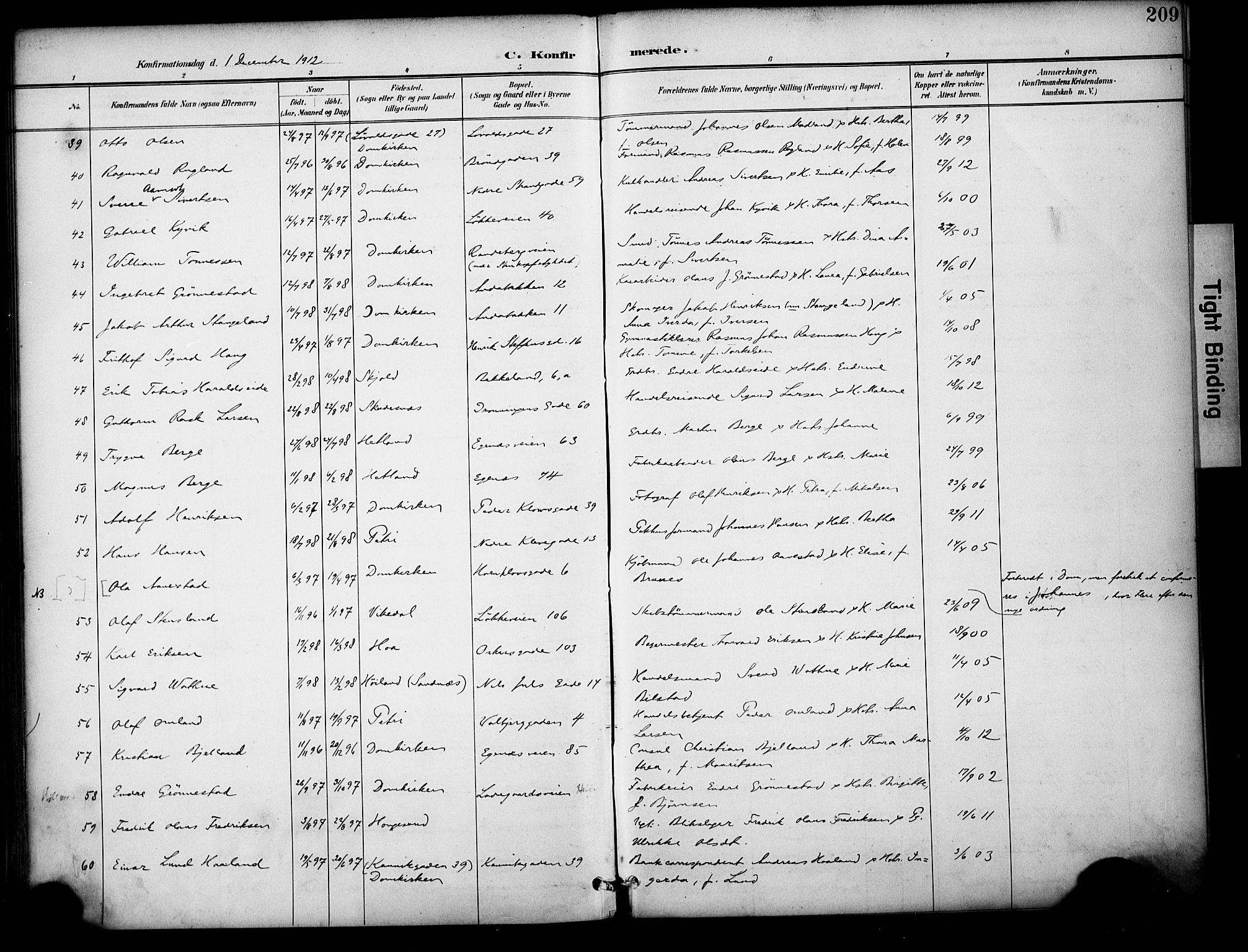 Domkirken sokneprestkontor, AV/SAST-A-101812/001/30/30BA/L0031: Parish register (official) no. A 30, 1896-1916, p. 209