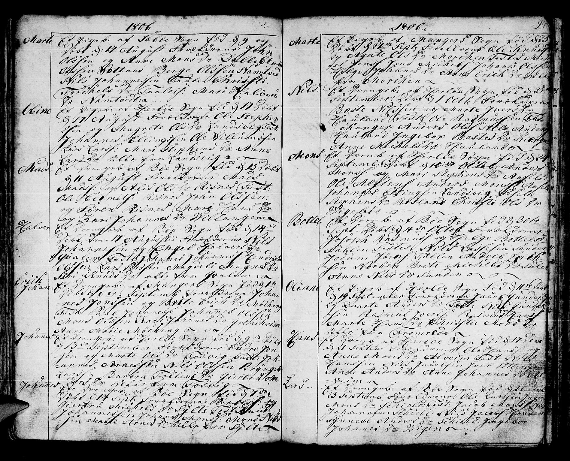 Manger sokneprestembete, AV/SAB-A-76801/H/Haa: Parish register (official) no. A 2, 1792-1815, p. 94