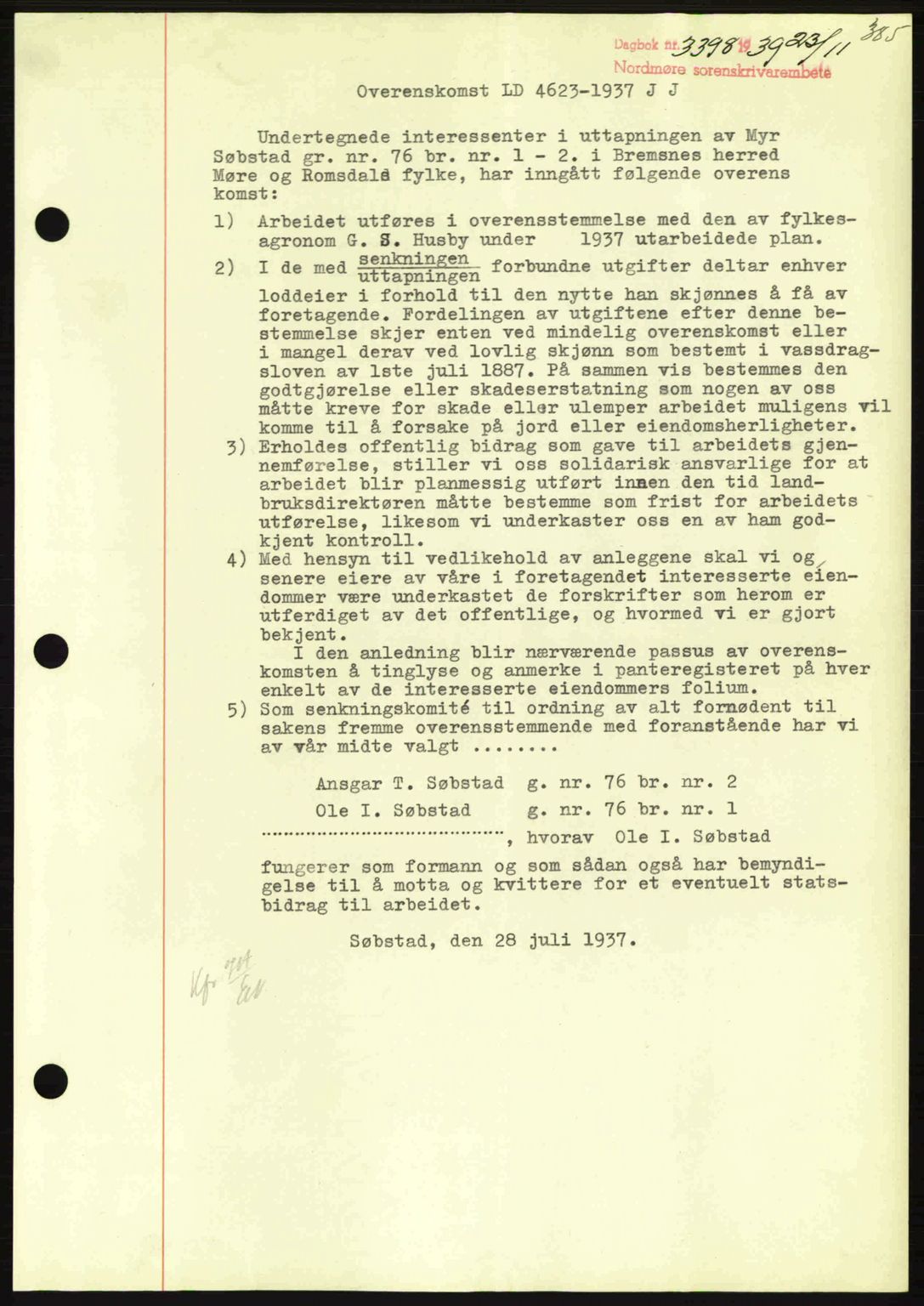 Nordmøre sorenskriveri, AV/SAT-A-4132/1/2/2Ca: Mortgage book no. B86, 1939-1940, Diary no: : 3398/1939