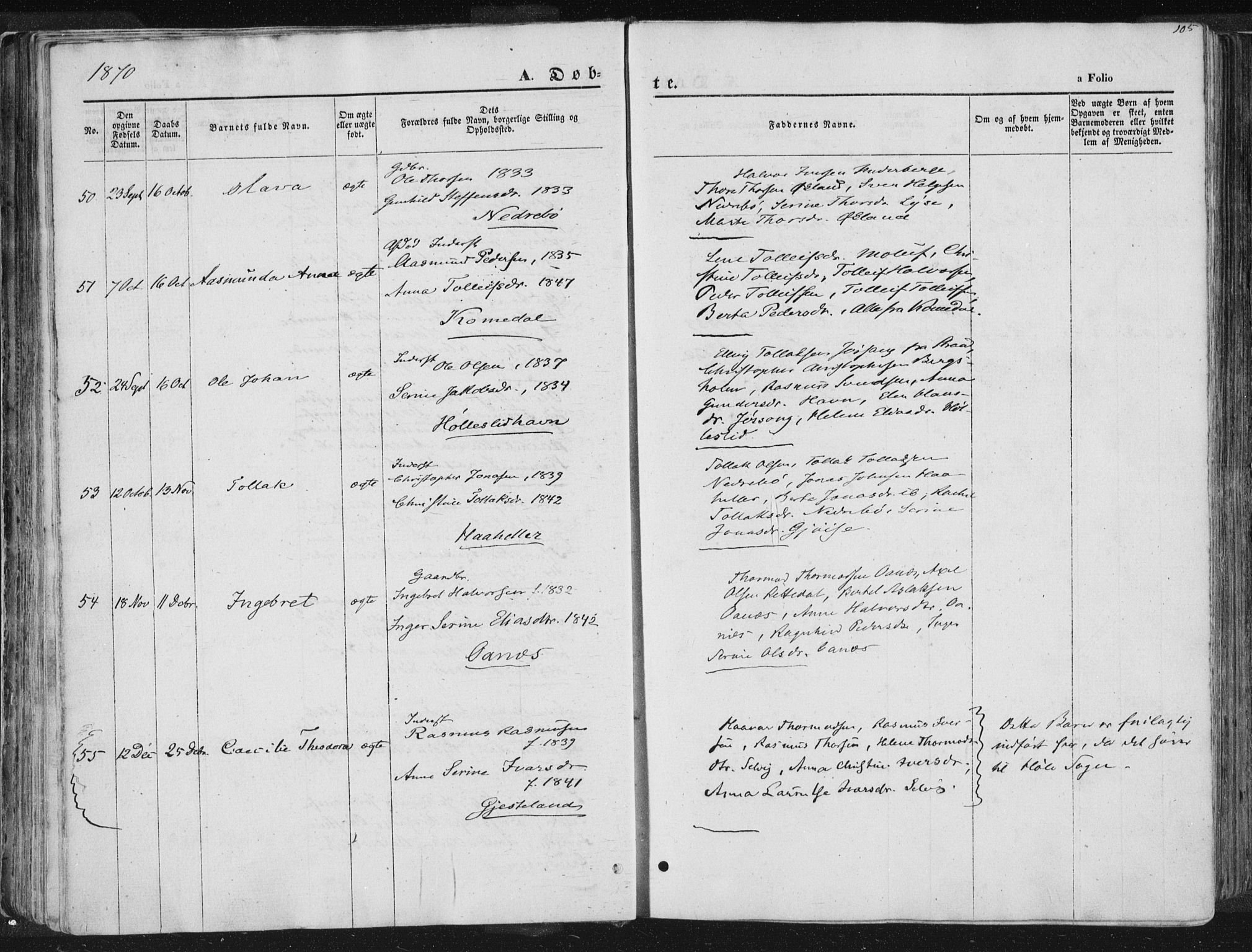 Høgsfjord sokneprestkontor, AV/SAST-A-101624/H/Ha/Haa/L0001: Parish register (official) no. A 1, 1854-1875, p. 105