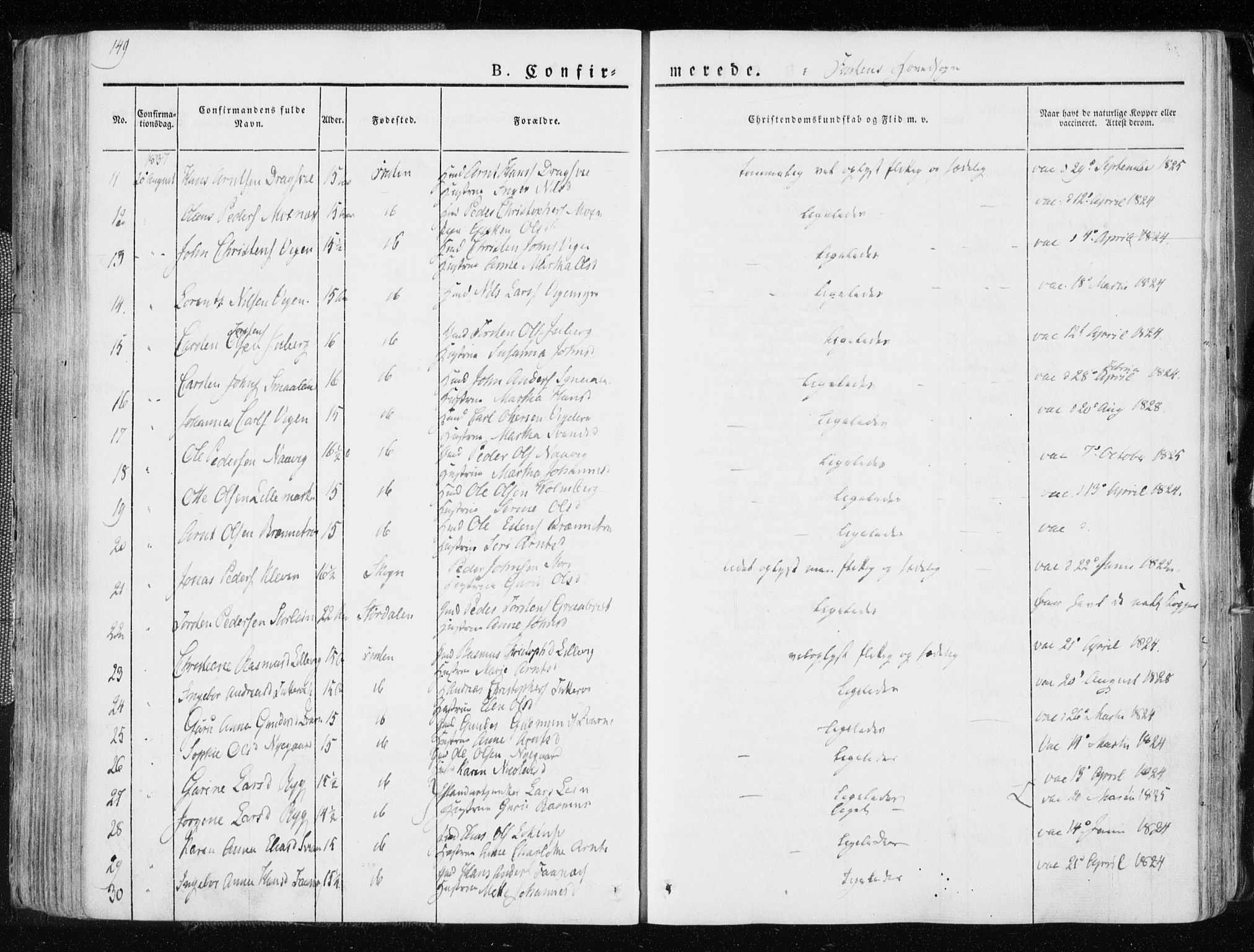 Ministerialprotokoller, klokkerbøker og fødselsregistre - Nord-Trøndelag, SAT/A-1458/713/L0114: Parish register (official) no. 713A05, 1827-1839, p. 149