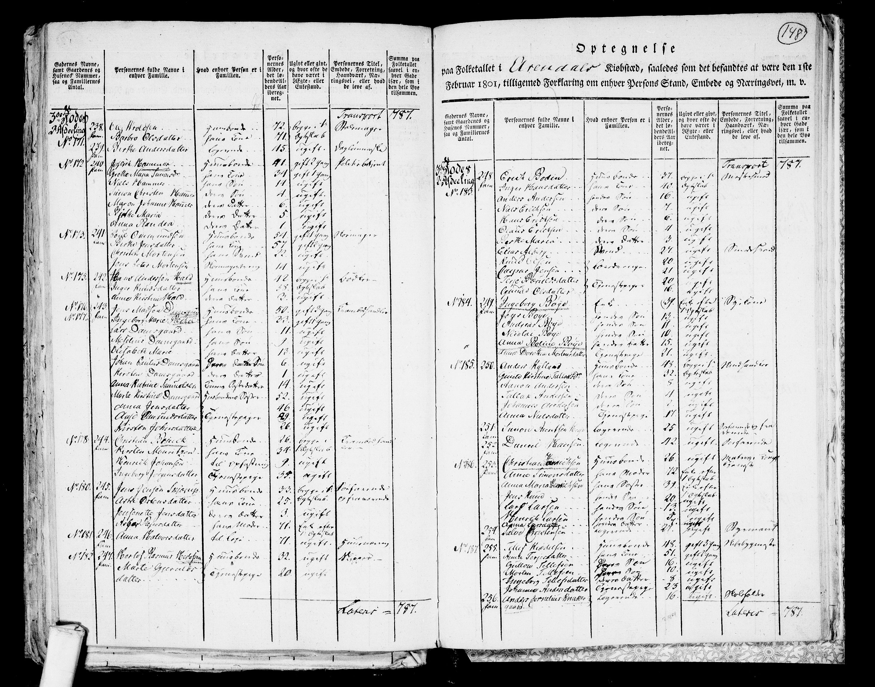 RA, 1801 census for 0903P Arendal, 1801, p. 147b-148a