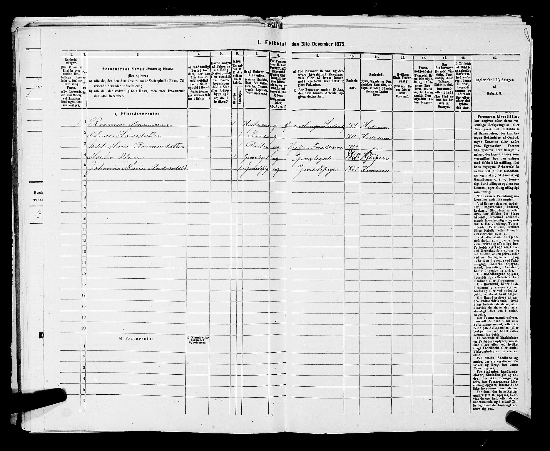 SAKO, 1875 census for 0727P Hedrum, 1875, p. 1167