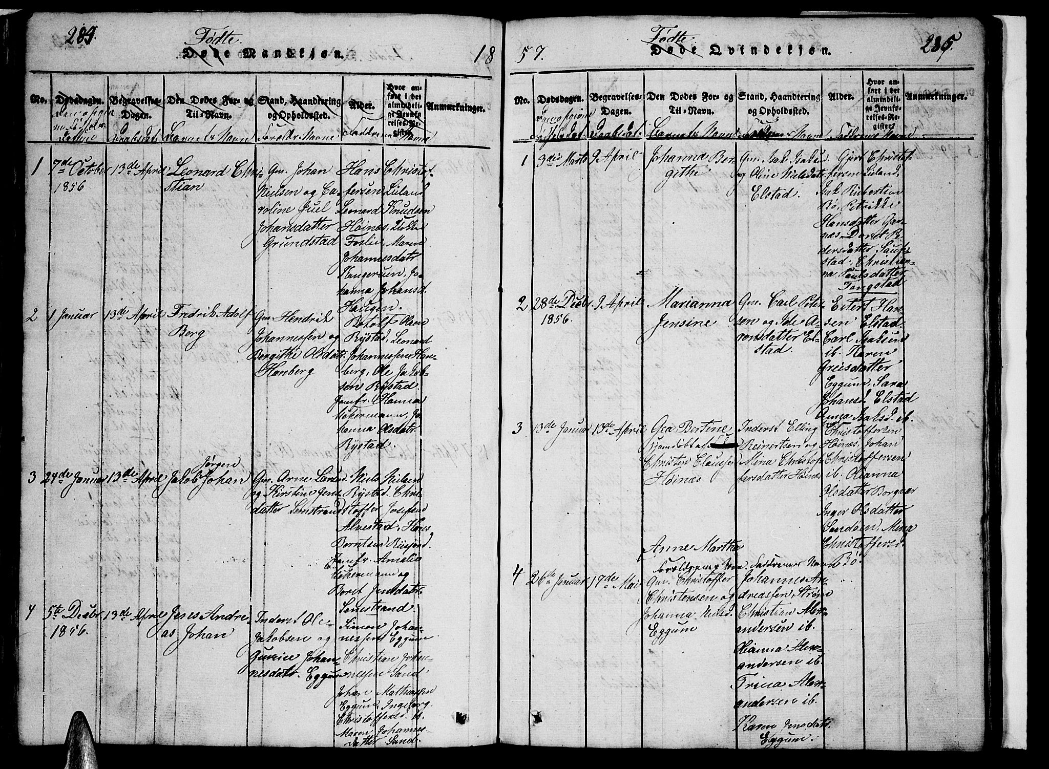 Ministerialprotokoller, klokkerbøker og fødselsregistre - Nordland, AV/SAT-A-1459/880/L1139: Parish register (copy) no. 880C01, 1836-1857, p. 284-285