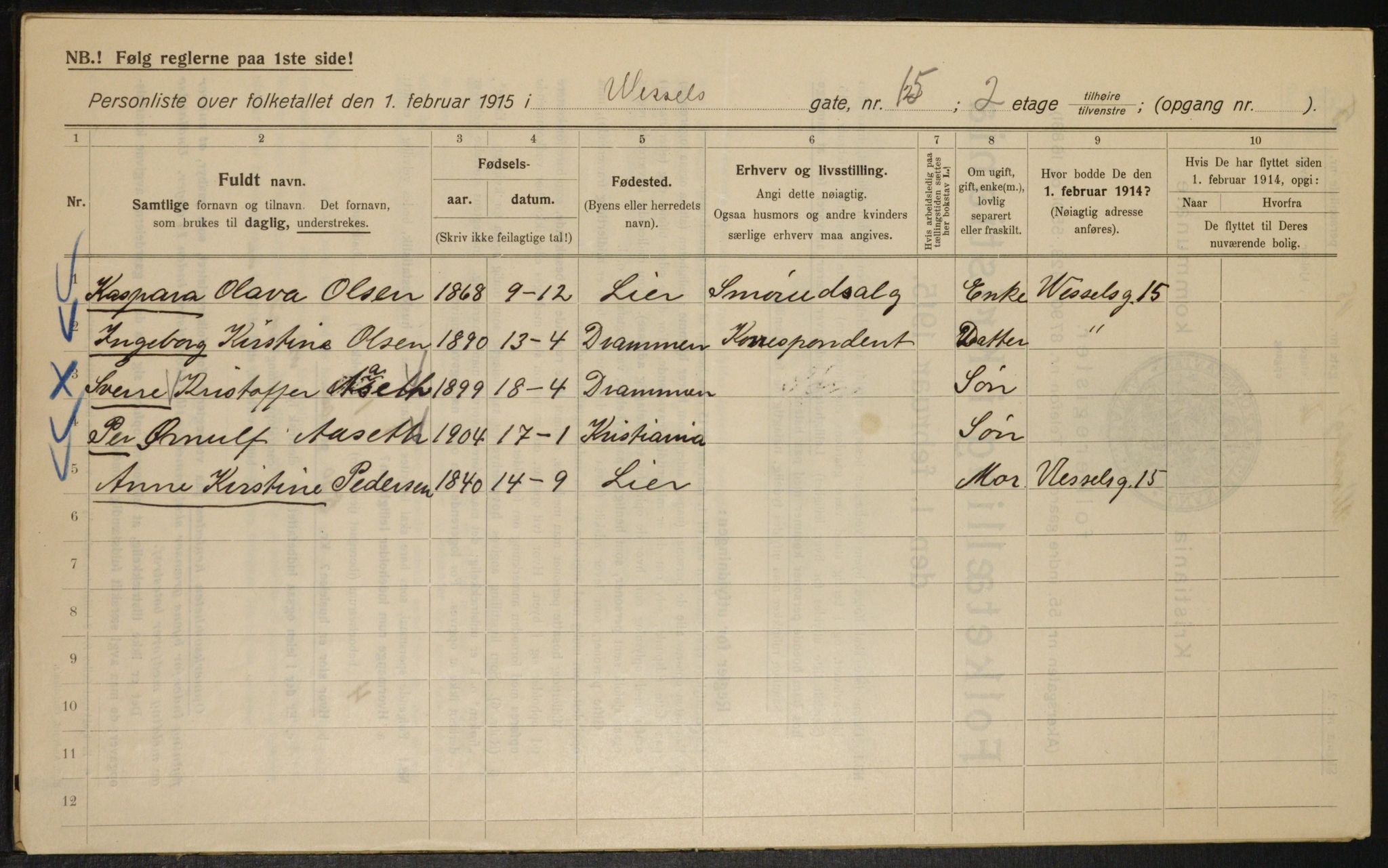 OBA, Municipal Census 1915 for Kristiania, 1915, p. 128763