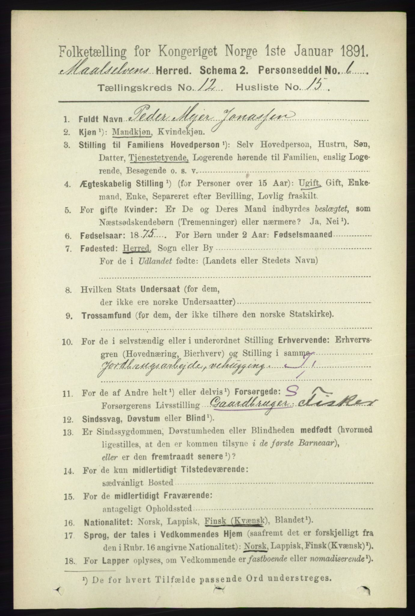 RA, 1891 census for 1924 Målselv, 1891, p. 3893