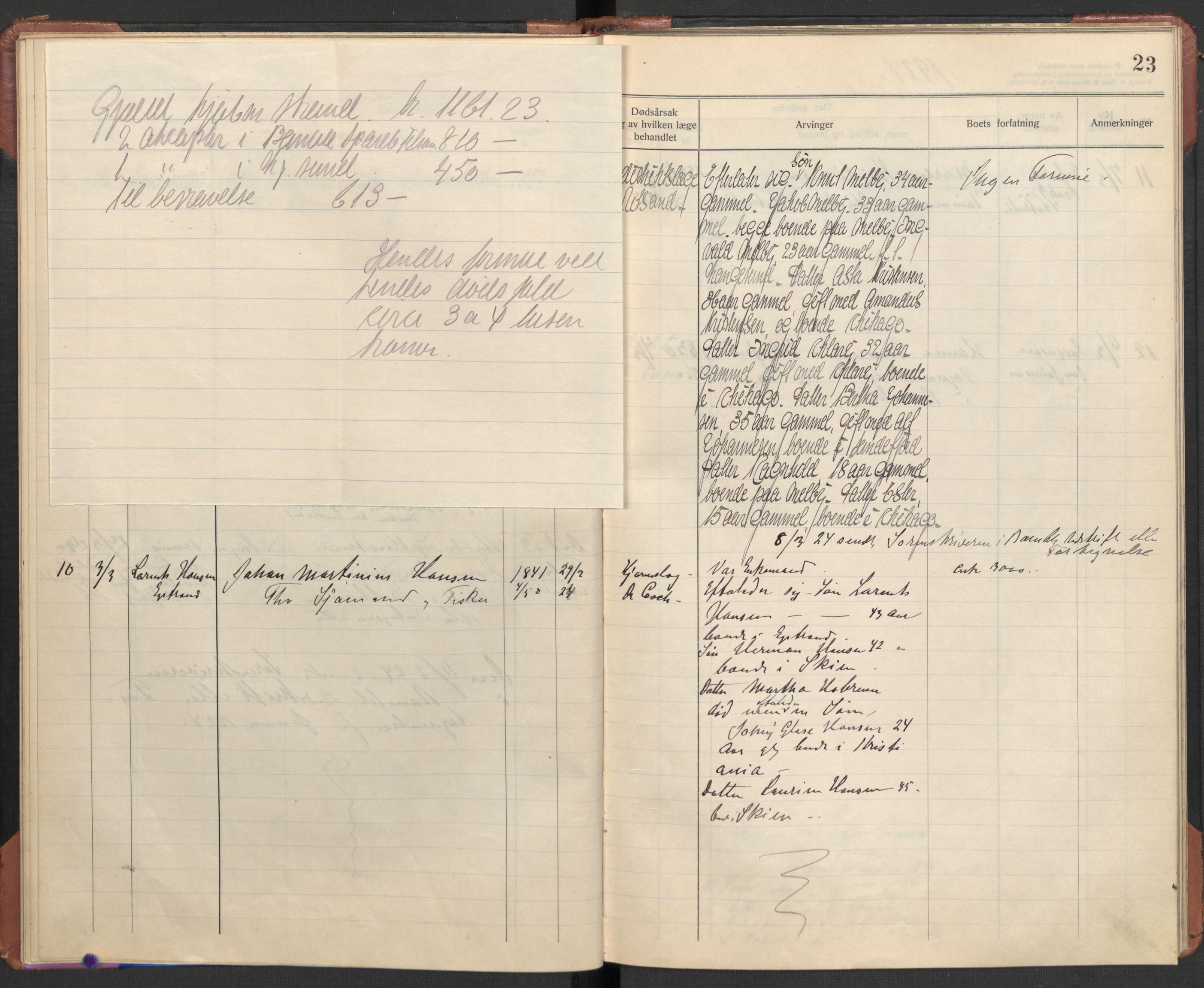 Bamble lensmannskontor, AV/SAKO-A-552/H/Ha/Haa/L0004: Dødsfallsprotokoll, 1923-1926, p. 23