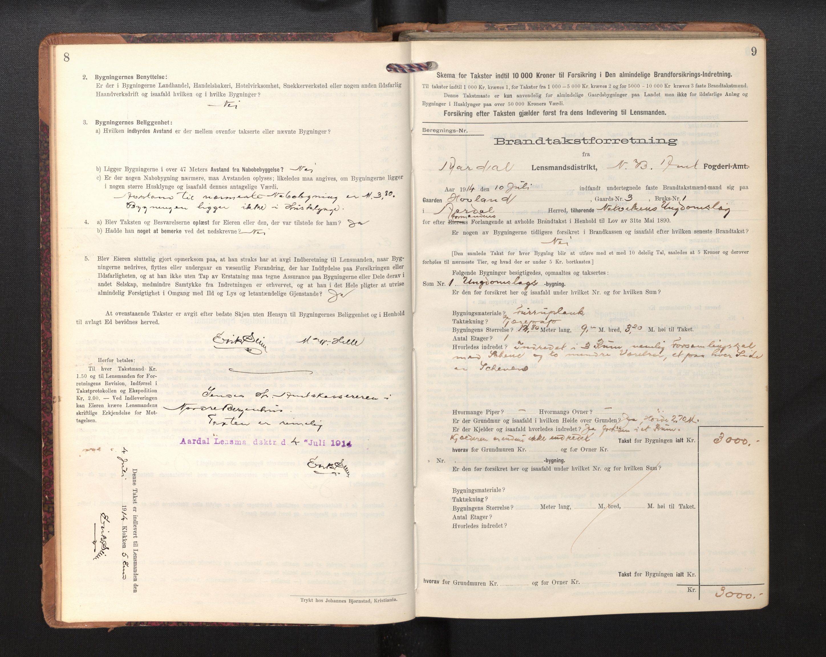 Lensmannen i Årdal, AV/SAB-A-30501/0012/L0009: Branntakstprotokoll, skjematakst, 1914-1926, p. 8-9