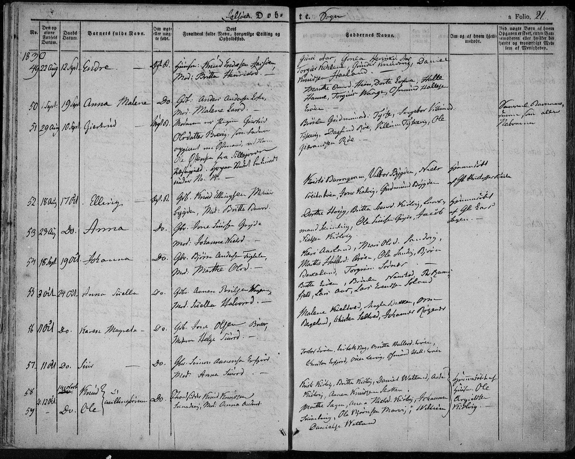 Jelsa sokneprestkontor, AV/SAST-A-101842/01/IV/L0006: Parish register (official) no. A 6.1, 1828-1853, p. 21