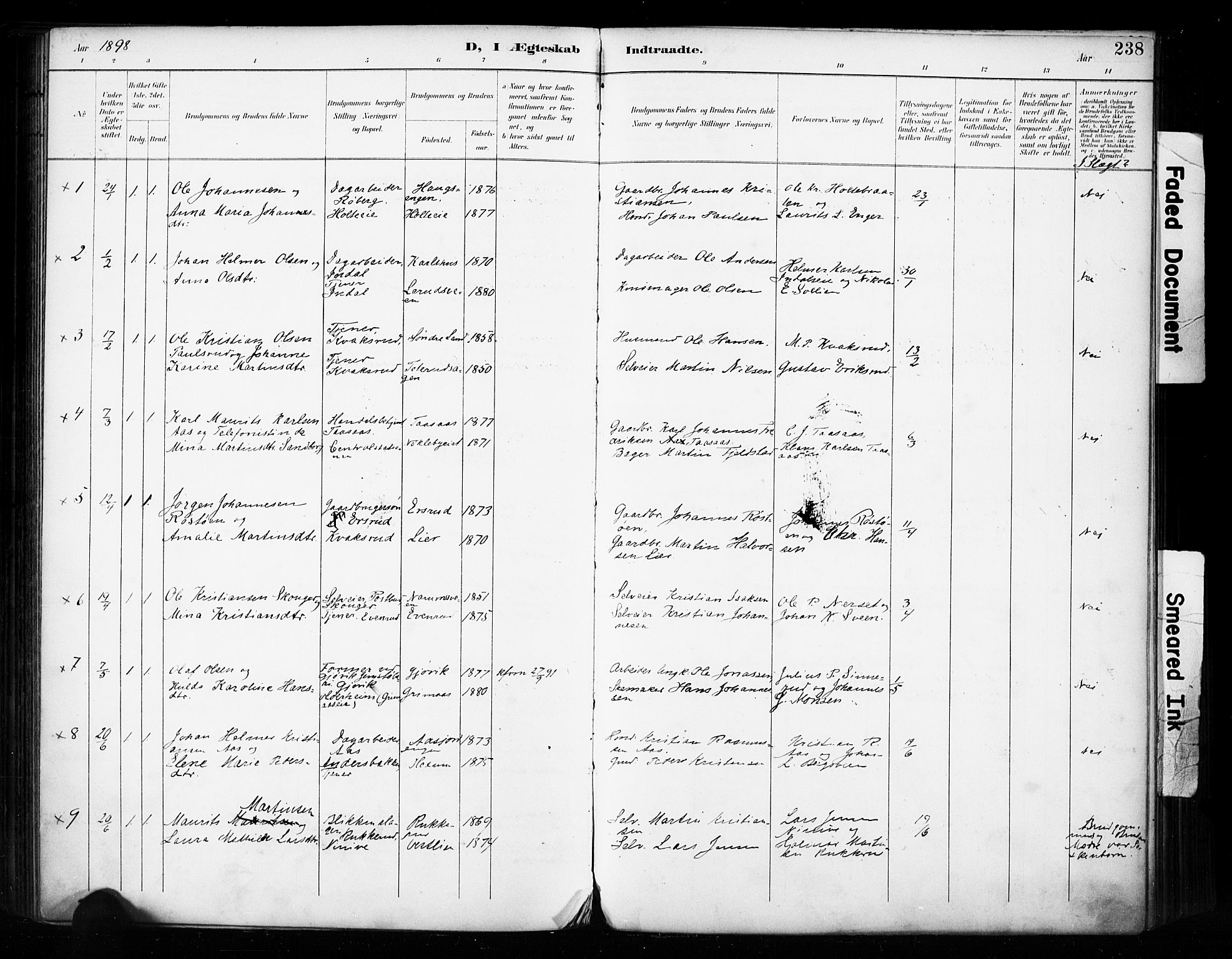 Vestre Toten prestekontor, SAH/PREST-108/H/Ha/Haa/L0011: Parish register (official) no. 11, 1895-1906, p. 238